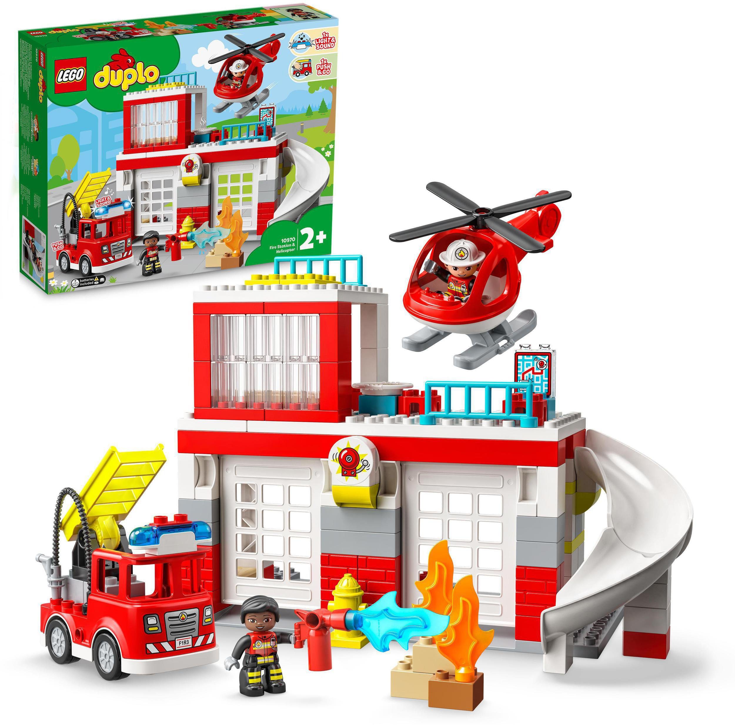 LEGO® Konstruktionsspielsteine Feuerwehrwache mit Hubschrauber (10970), LEGO® DUPLO, (117 St), mit Sirenen und Licht; Made in Europe