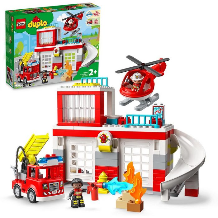 LEGO® Konstruktionsspielsteine Feuerwehrwache mit Hubschrauber (10970) LEGO® DUPLO (117 St) mit Sirenen und Licht; Made in Europe