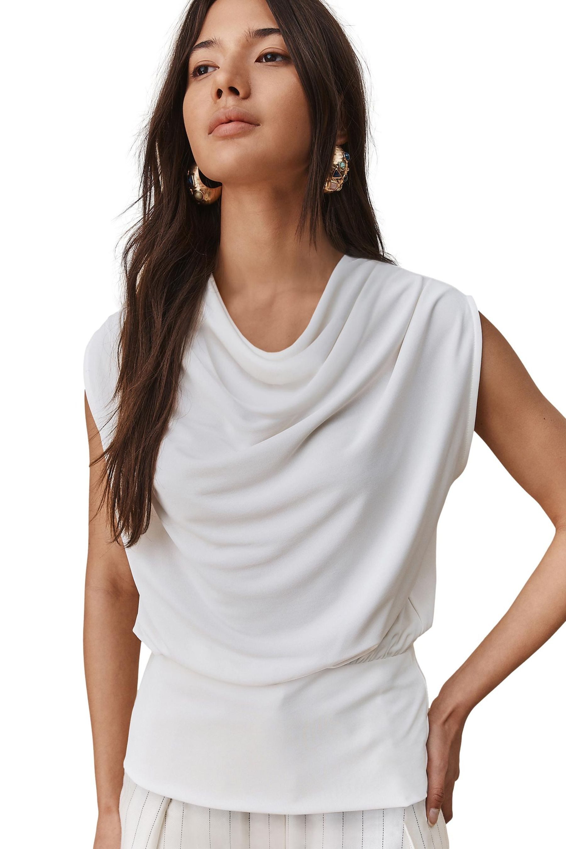 Next Blusentop Hochgeschlossenes, ärmelloses Oberteil, Drapierung (1-tlg) günstig online kaufen