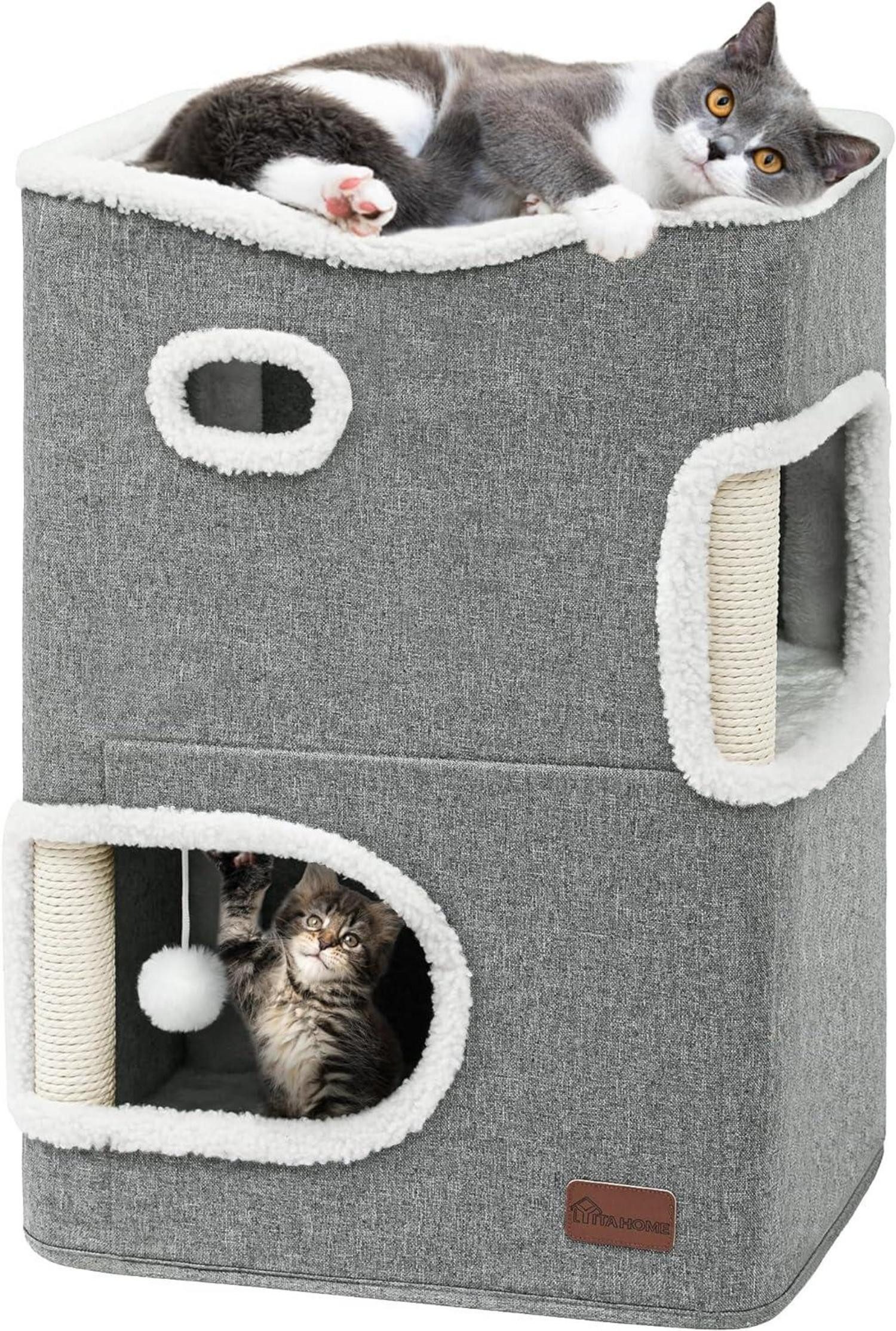 LuxusKollektion Katzenkäfig Katzenhaus Indoor Katzenbett Katzentonne Katzenhöhle Kratzbaum - Grau