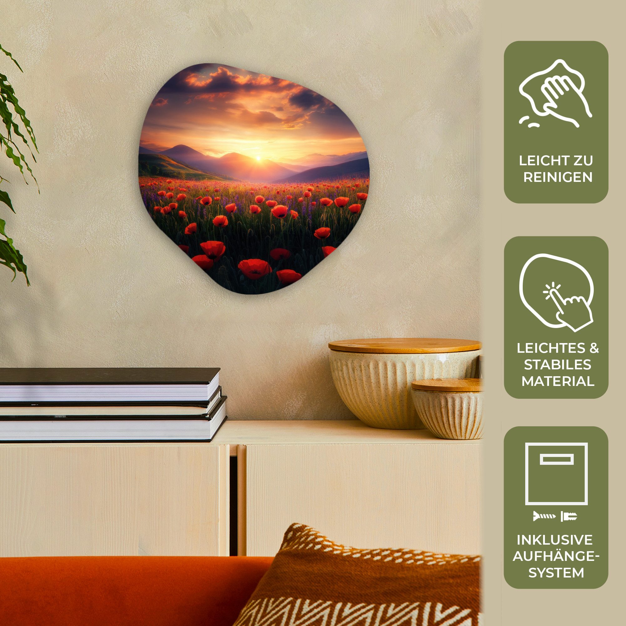 MuchoWow Gemälde Landschaft - Sonnenuntergang - Blumenfeld, Fotodruck (1 St), Wandbild Abstrakt, Wohnzimmer Schlafzimmer Wanddekoration, 40x40 cm