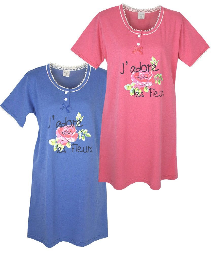 Consult-Tex Nachthemd Damen Nachthemd, Big-Shirt, Sleepshirt 2 Stück Packung DW903 (Spar Set, 2er-Pack) bequem zu tragen