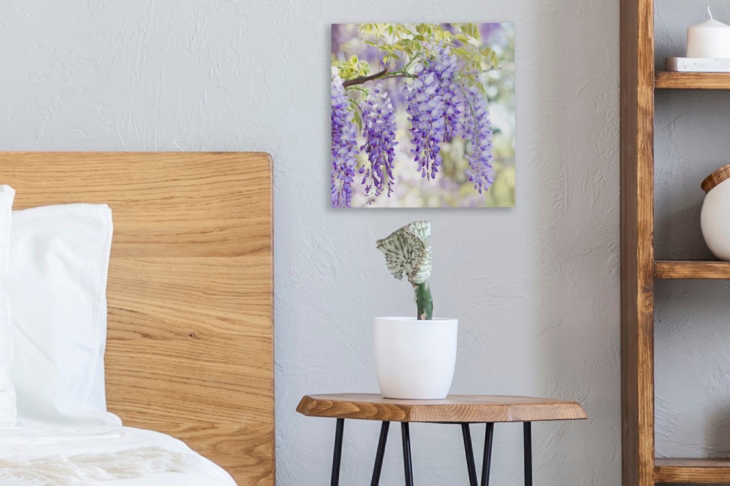 Lila OneMillionCanvasses® Schlafzimmer (1 Leinwandbild Bilder St), Zweig, Wohnzimmer einem Glyzinie auf Leinwand für