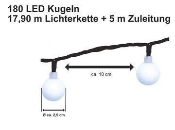 BONETTI Lichterkette XXL Partylichterkette mit 180 Leuchtkugeln, 180-flammig, für Innen- und geschützten Außenbereich (IP44), 17,9 Meter + Zuleitung