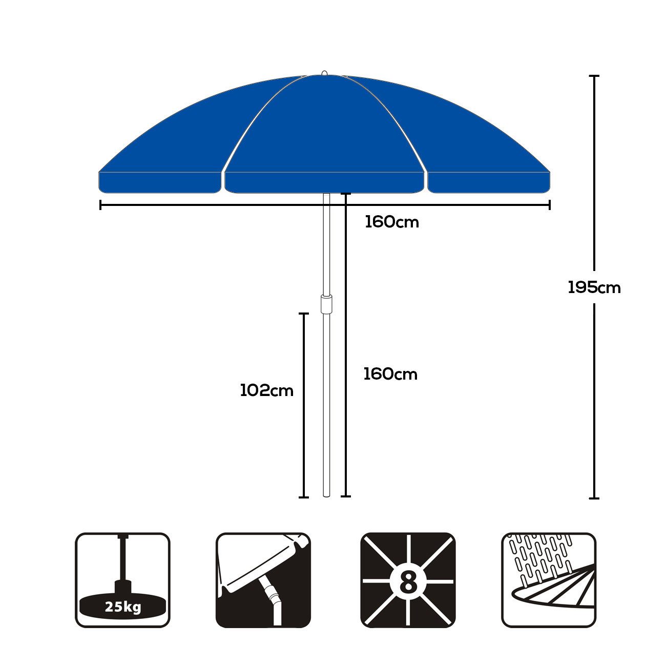 Sekey Sonnenschirm Ø 160 cm Balkonschirm Rund Strandschirm Sonnenschirm mit Schutzhülle, LxB: 160,00x160,00 cm, Neigungswinkel verstellbar, Höhe verstellbar, mi – Bild 4 von 5