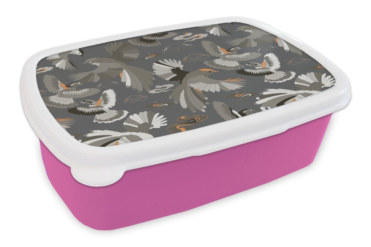 MuchoWow Lunchbox Vogel - Muster - Wolken, Kunststoff, (2-tlg), Brotbox für Erwachsene, Brotdose Kinder, Snackbox, Mädchen, Kunststoff rosa