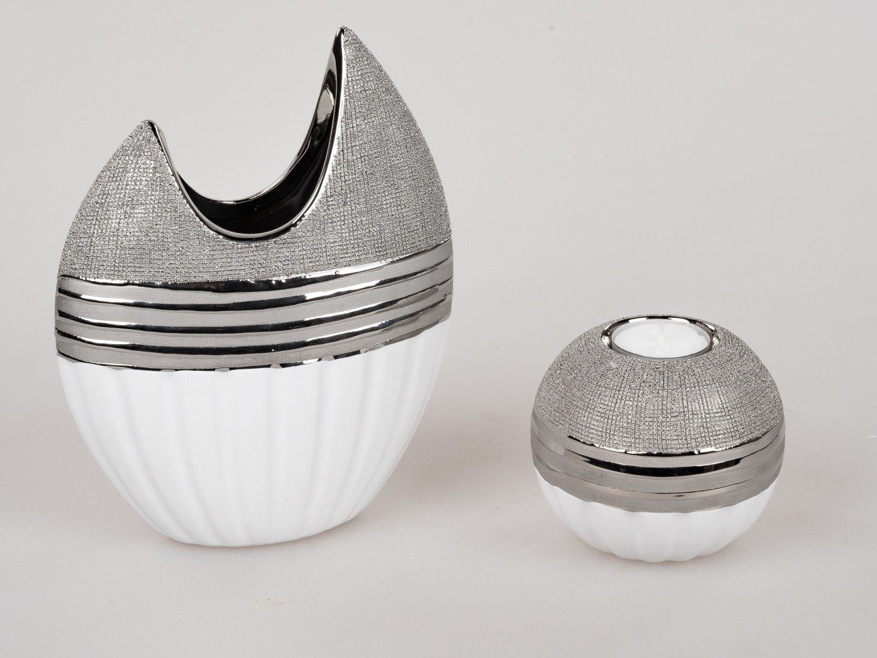 Keramik Silver, H:9cm Silber formano D:10cm White Teelichthalter