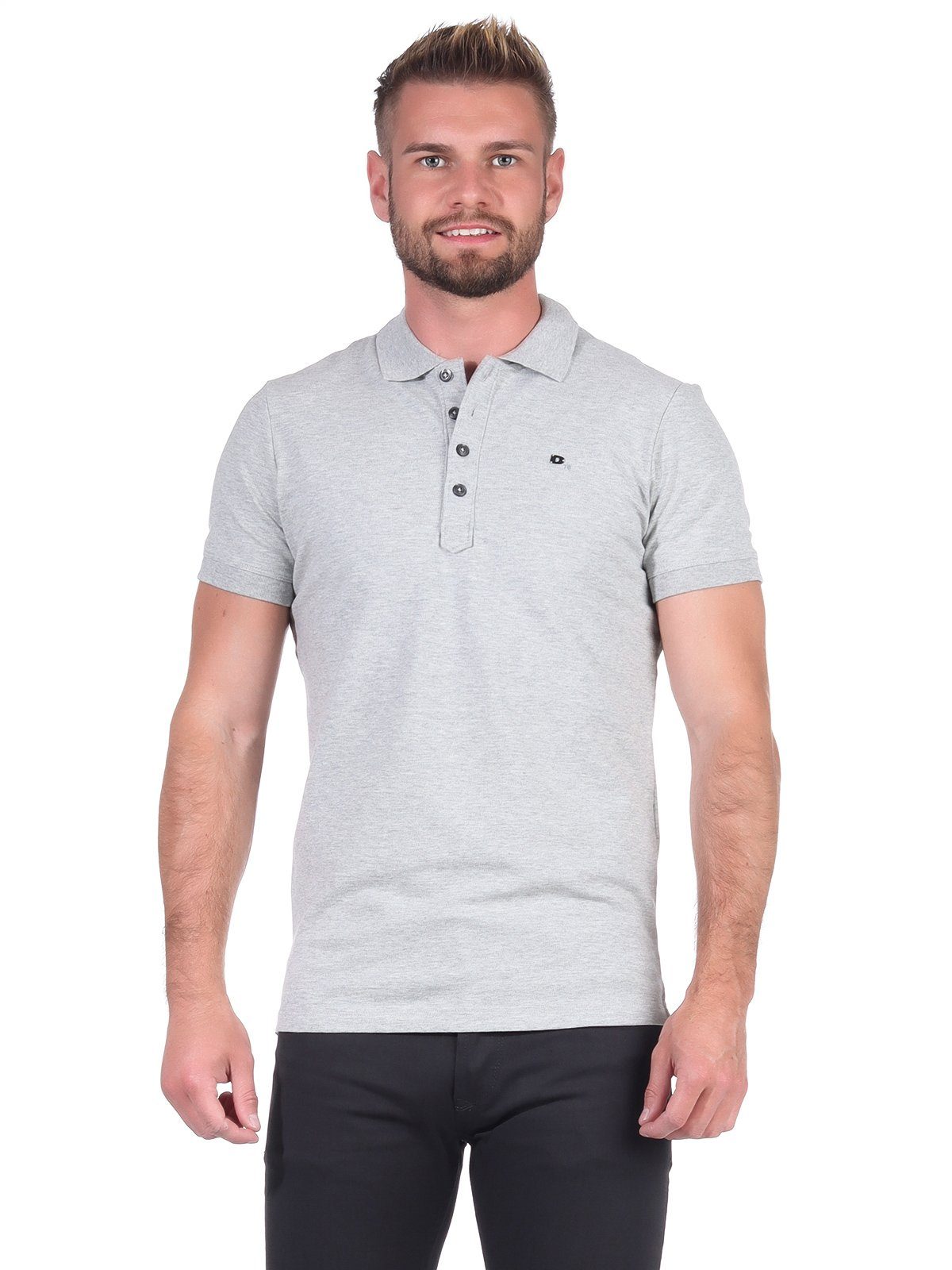 Poloshirt T-HEAL mit unfiarben, im Diesel Poloshirt Diesel Pique, Labelstitching Brustbereich Rundhalsausschnitt, Hell Grau Herren