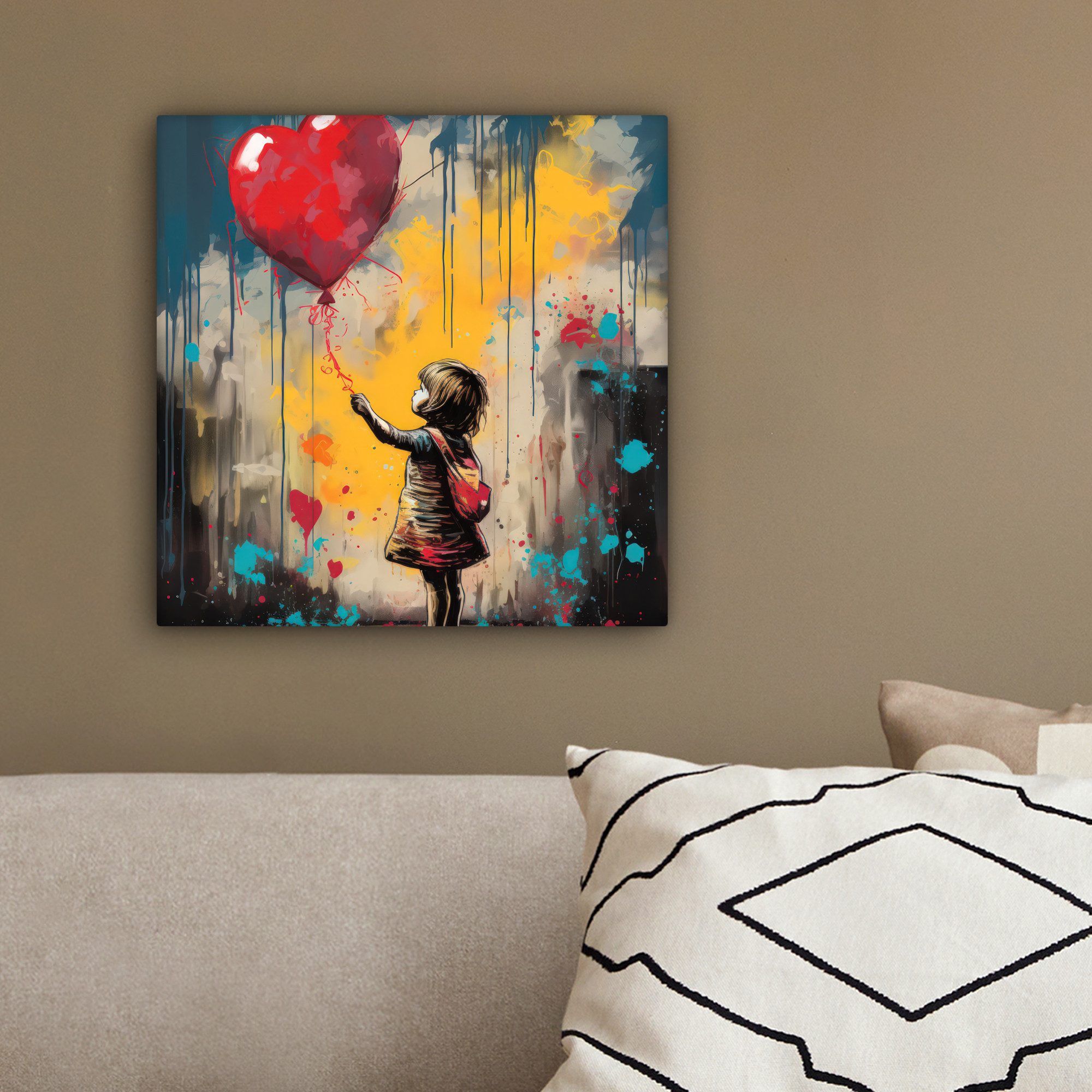 OneMillionCanvasses® Leinwandbild Mädchen - Luftballon - Herz - Graffiti, Fotodruck (1 St), Leinwand Canvas Wandbild, Wanddekoration 20x30 cm – Bild 4 von 5