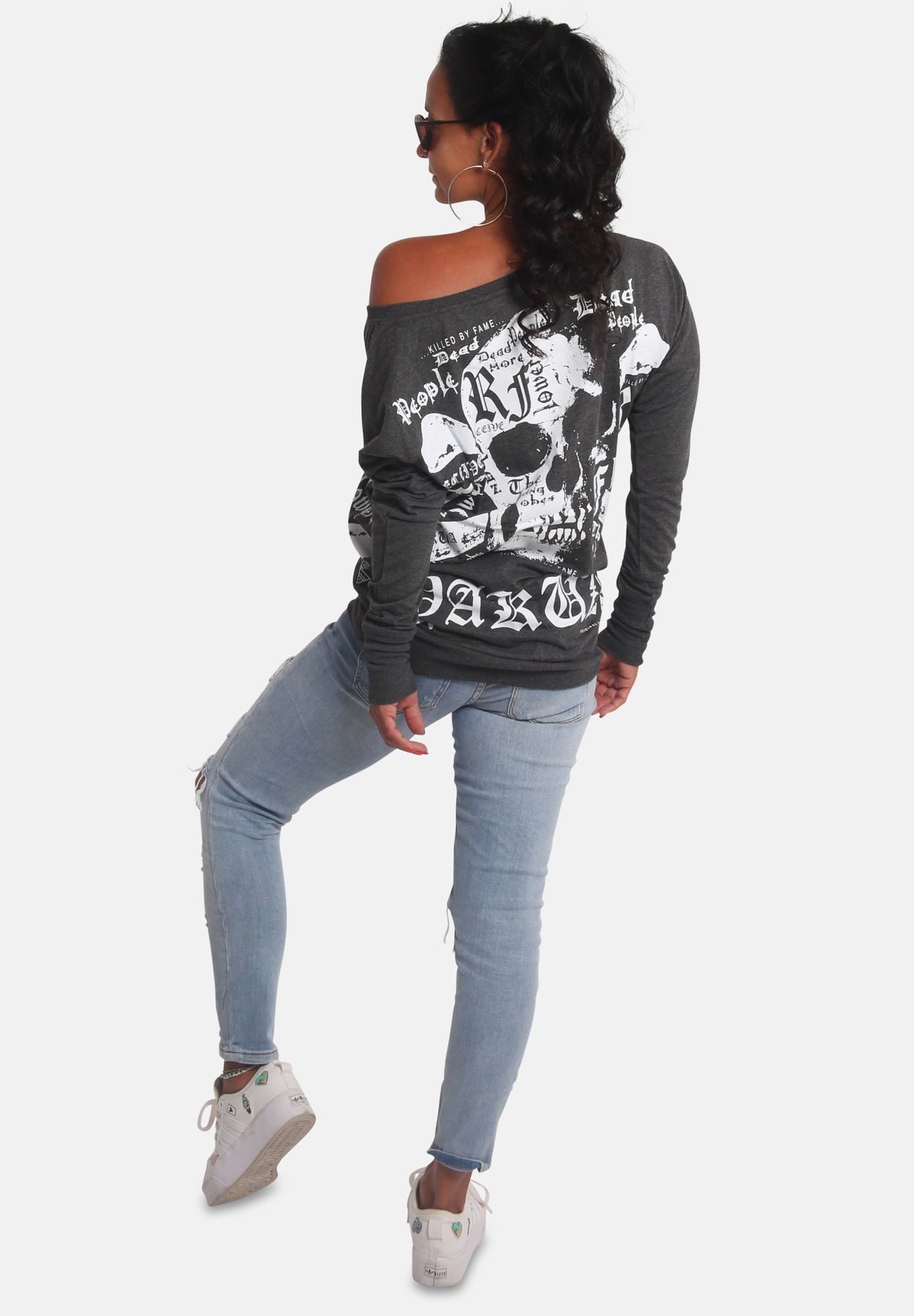 YAKUZA Langarmshirt Skull Script im Boyfriend Look