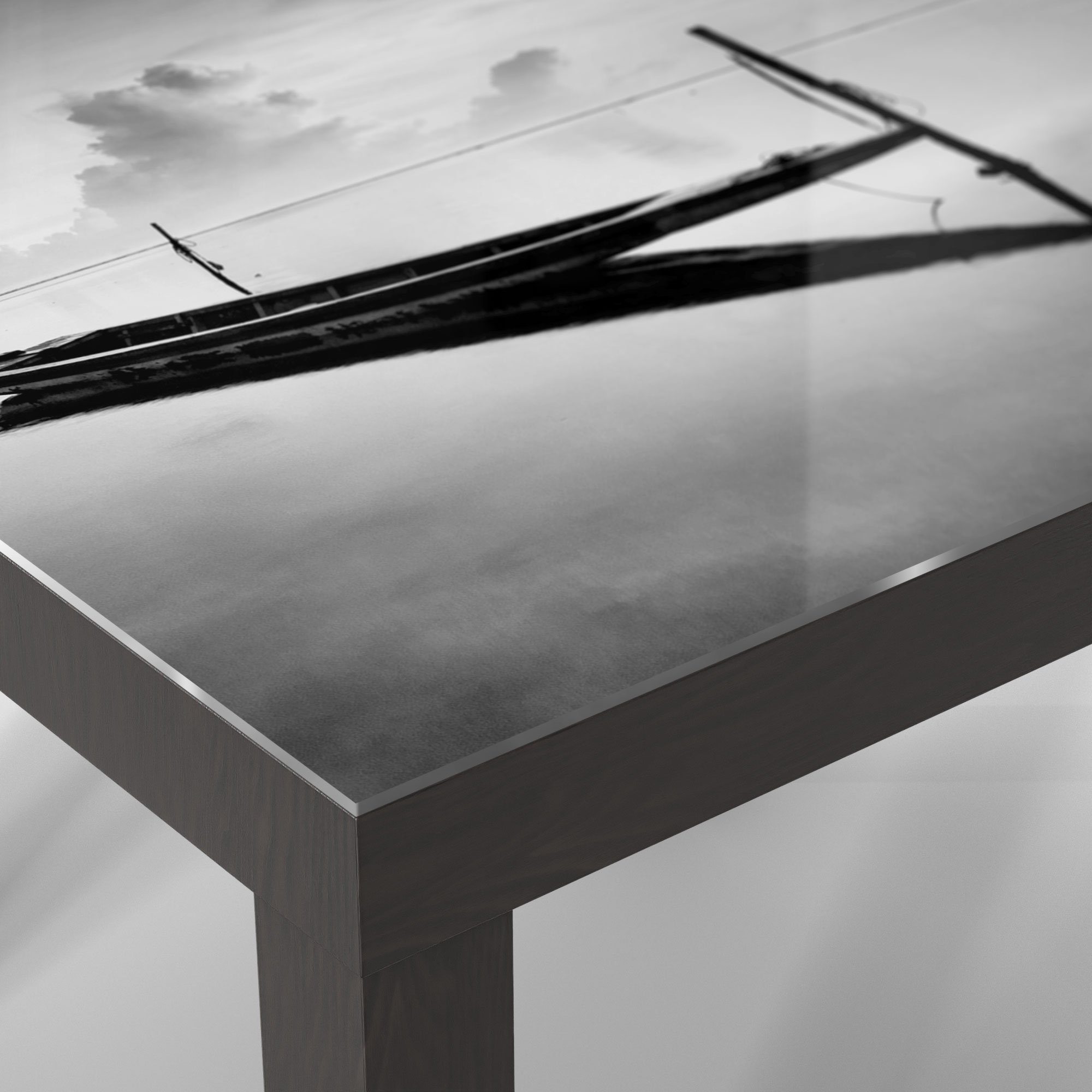 DEQORI Couchtisch 'Boote auf ruhiger Glastisch Schwarz See', Beistelltisch Glas modern