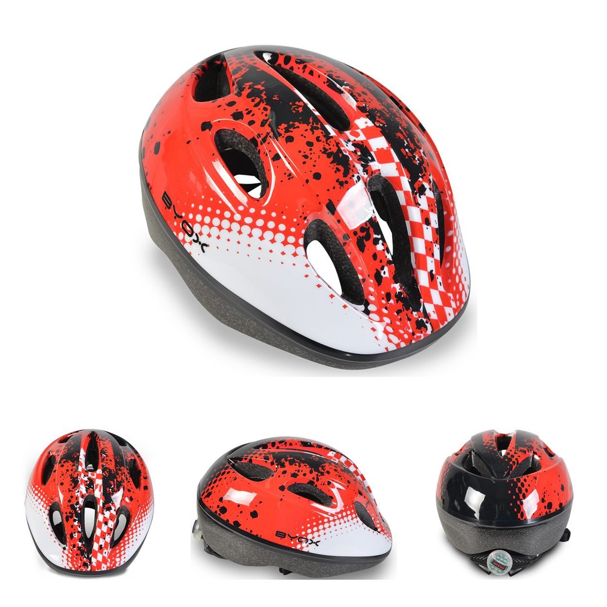 Byox Kinderhelm Y03, Größe S 48-54 cm, LED-Beleuchtung, 8 Löcher, EPS und PVC-Schale