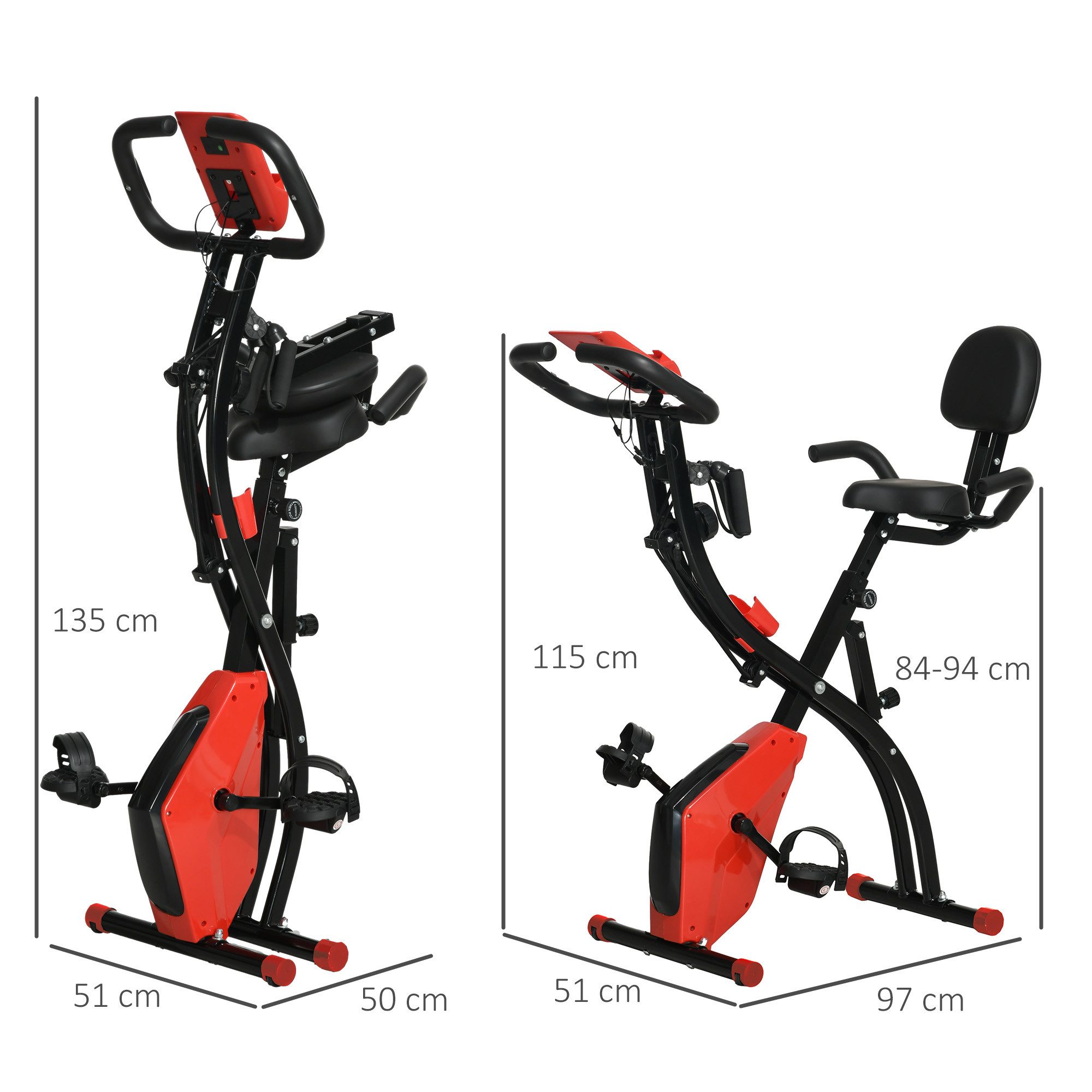HOMCOM Heimtrainer X-Bike 2-in-1 klappbarer Hometrainer (Magnetwiderstand, 1-tlg., Fahrradtrainer), für Wohnzimmer, Rot+Schwarz