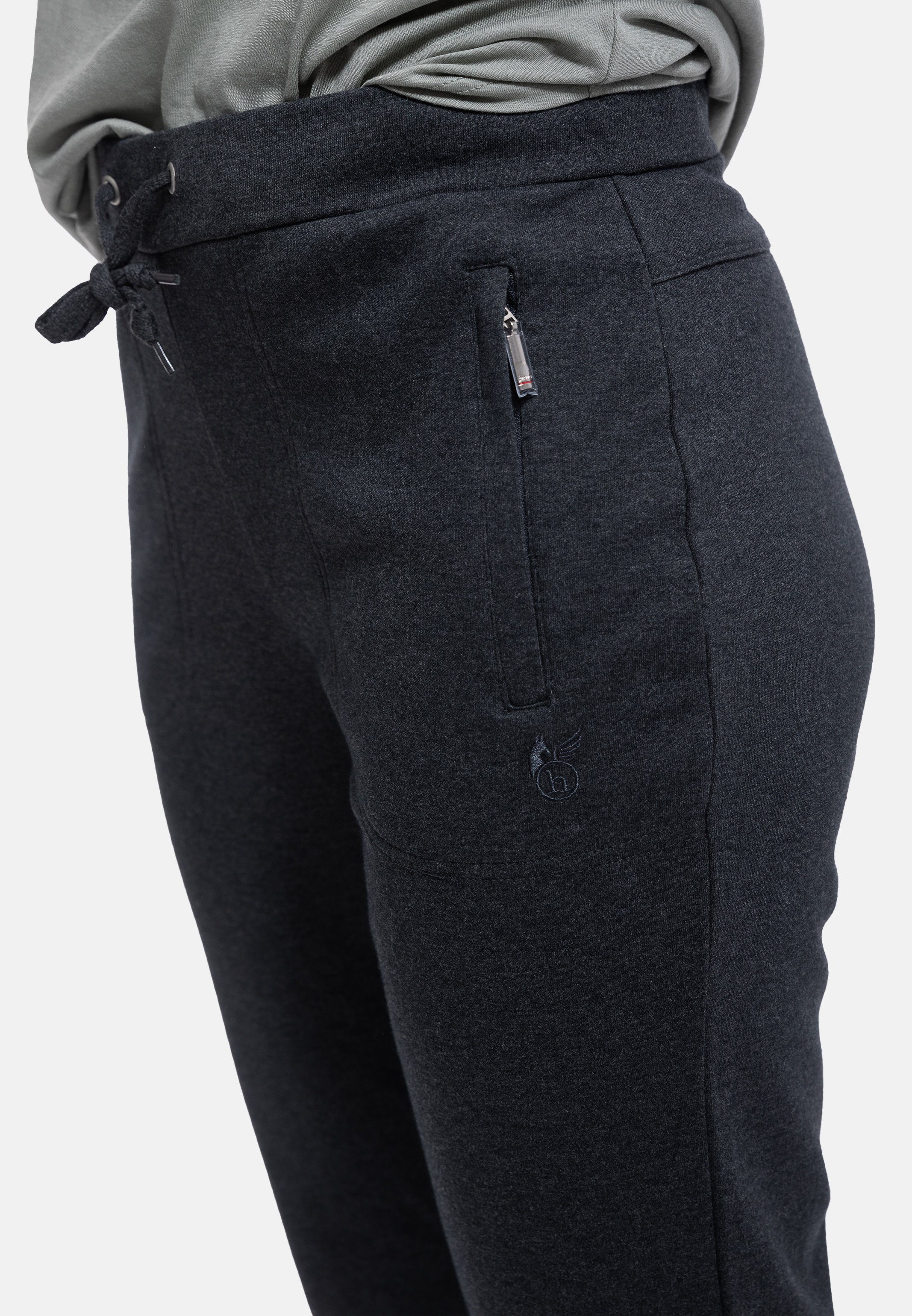 Zipper Baumwolle Anthrazit Jogginghose / - (1-tlg) Klima-Komfort mit Melange Zwei - Jogginghose Freizeit Seitentaschen Hajo