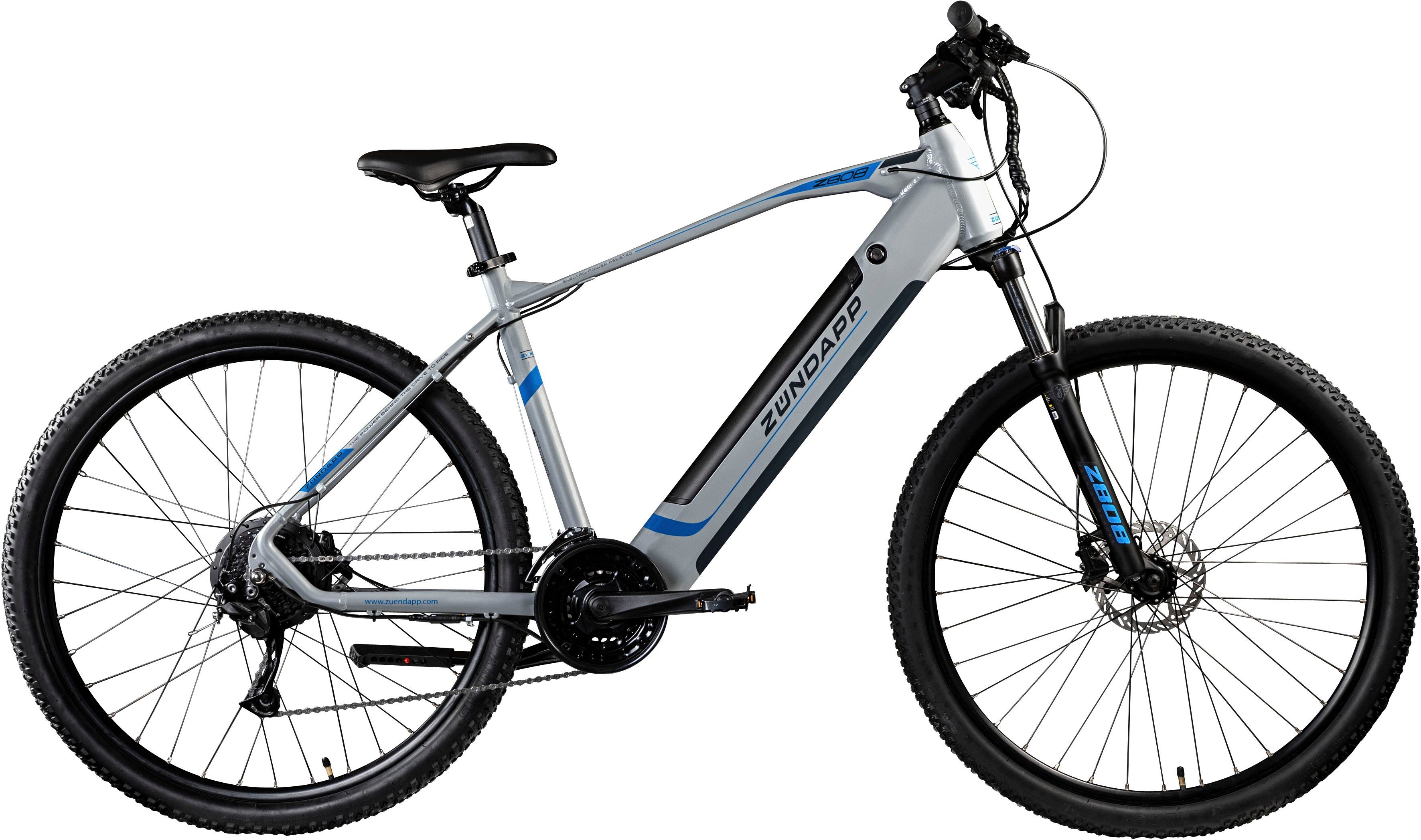 Zündapp E-Bike Z808, 24 Gang, Kettenschaltung, Heckmotor, 504 Wh Akku, Pedelec, Elektrofahrrad für Damen u. Herren, MTB, Mountainbike