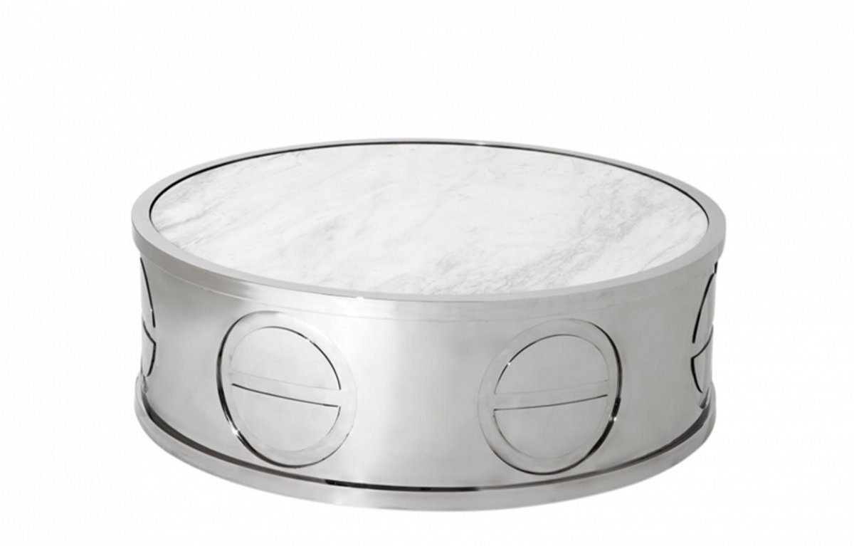Casa Padrino Couchtisch Luxus Art Deco Designer Couchtisch mit Marmorplatte 100 x H. 32 cm - Salon Tisch - Limited Edition