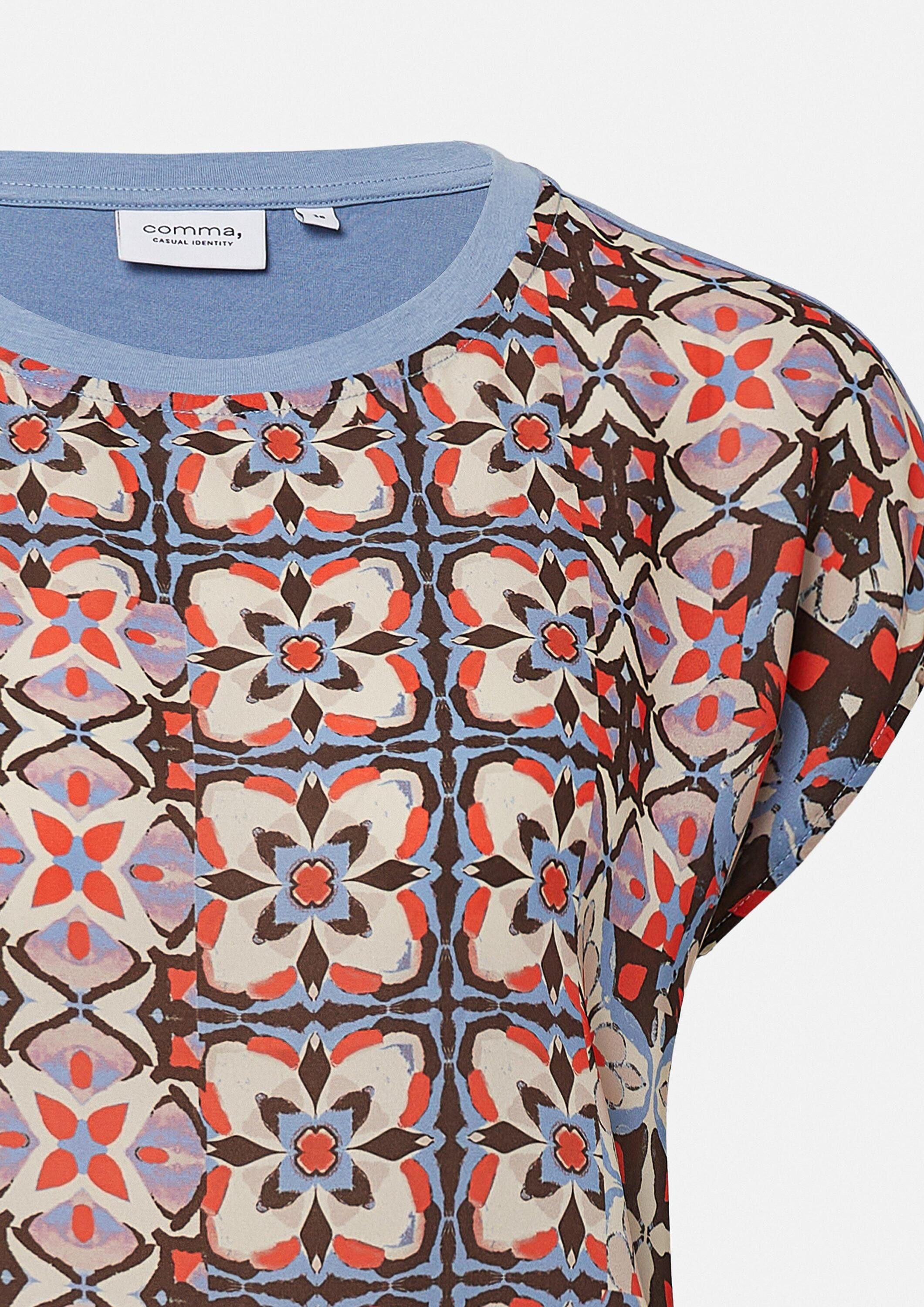 comma Kurzarmshirt T-Shirt Blusenshirt im Fabricmix mit Knotendetail