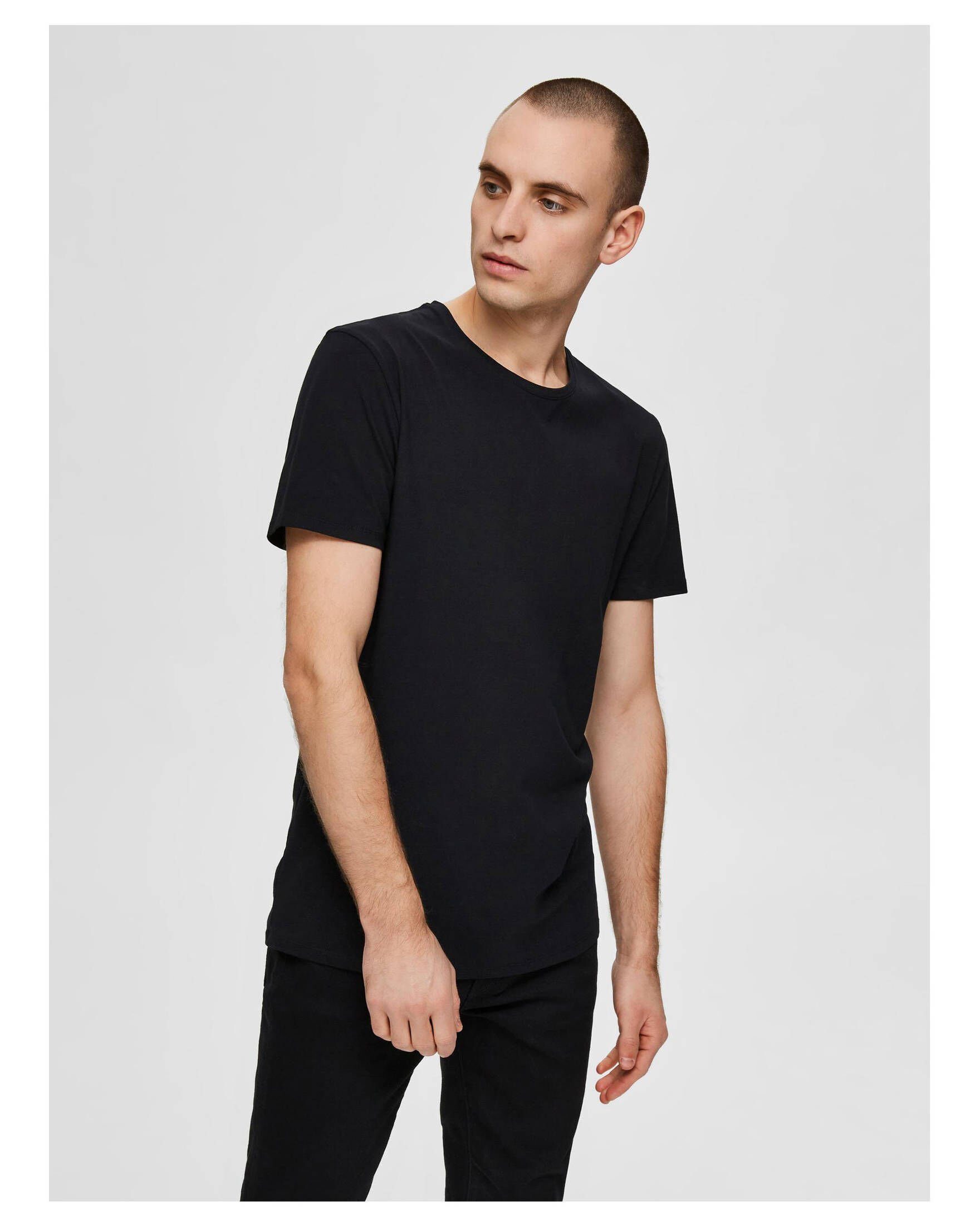 (15) Herren (1-tlg) SELECTED T-Shirt HOMME T-Shirt 3er-PACK schwarz TEE SLHNEWPIMA O-NECK SS
