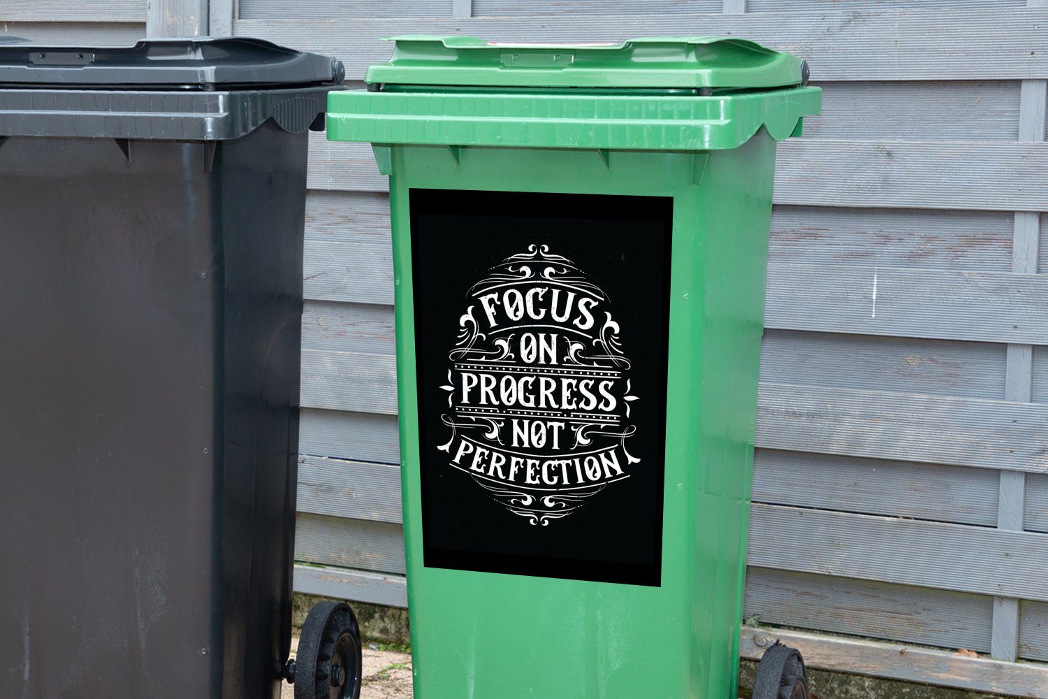 Wandsticker Mülltonne, - - Abfalbehälter Motivation Retro (1 MuchoWow Container, Zitat St), Sticker, Mülleimer-aufkleber,