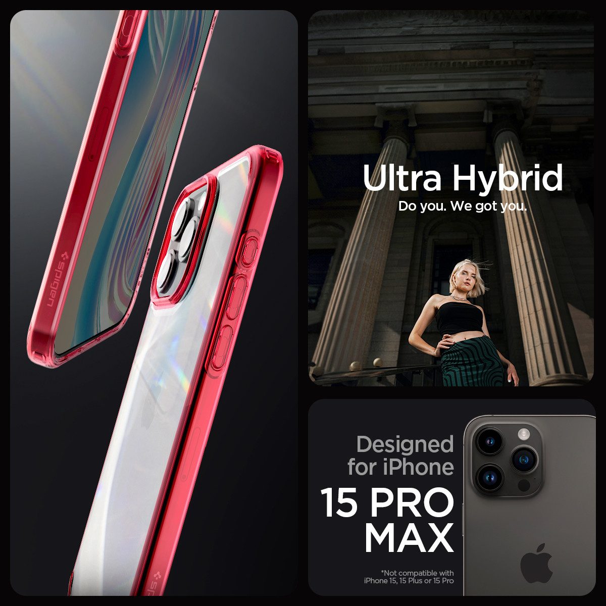 Spigen Smartphone-Hülle für iPhone 15 Pro Max Hülle Handyhülle Schutzhülle Robust Case, Mit Air Cushion Technology, Transparentes Design, Wireless Charging