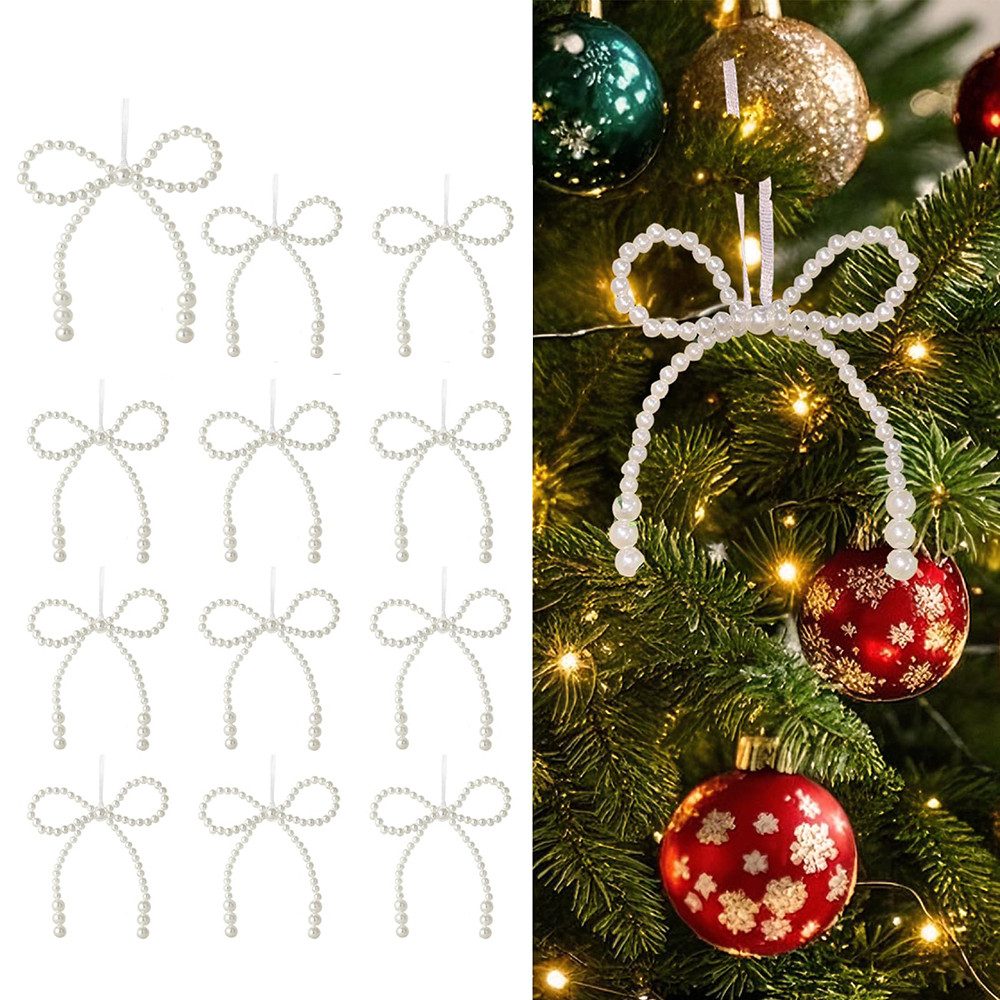 Bomiclss Christbaumschmuck 12 Stück Weihnachts-Schleifen,Perlenschleifen für Weihnachtsbaum, Für Weihnachtsbaum, Geschenkverpackungen, …