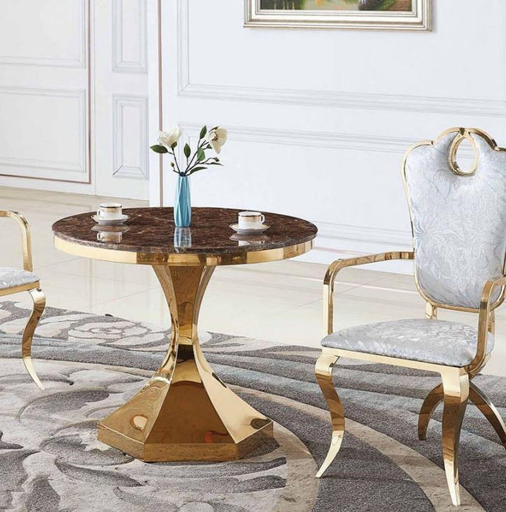 JVmoebel Esstisch Luxuriöser runder Tisch aus Holz und goldfarbenem Edelstahl (Packung, 1-St., Nur Esstisch), Made in Europa