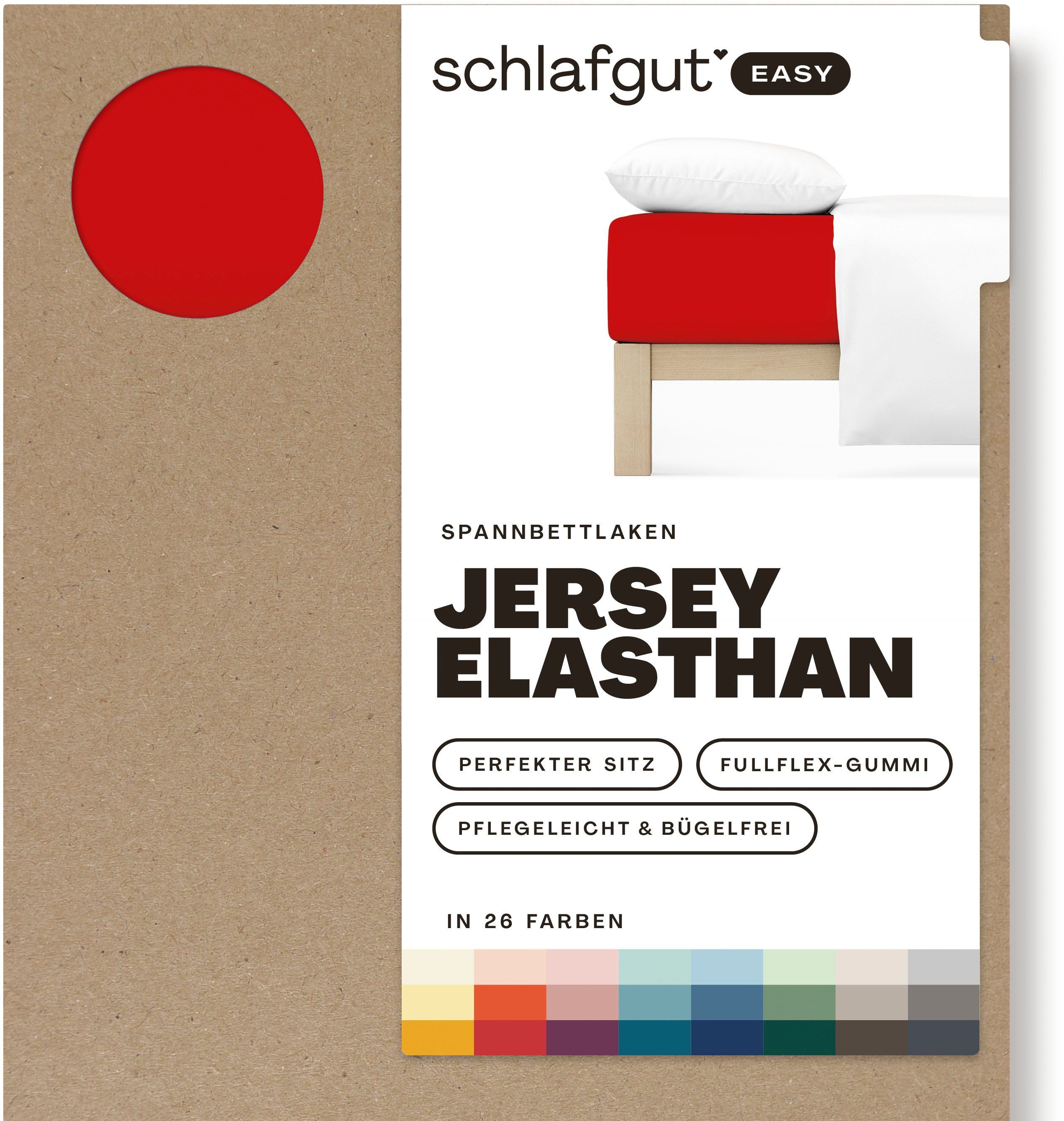 Schlafgut Spannbettlaken EASY JERSEY ELASTHAN Bettlaken, 170 g/m², 95% Baumwolle, 5% Elasthan, Jersey, Gummizug: rundum, (1 Stück), Spannbettlaken bis 30 cm Höhe, bügelfrei, pflegeleicht, perfekter Sitz
