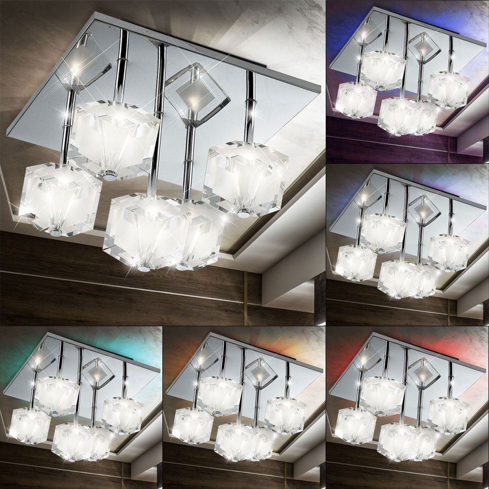 etc-shop LED Deckenleuchte, Leuchtmittel nicht inklusive, Deckenleuchte Wohnzimmerleuchte Deckenlampe Chrom Kristallglas, Chrom