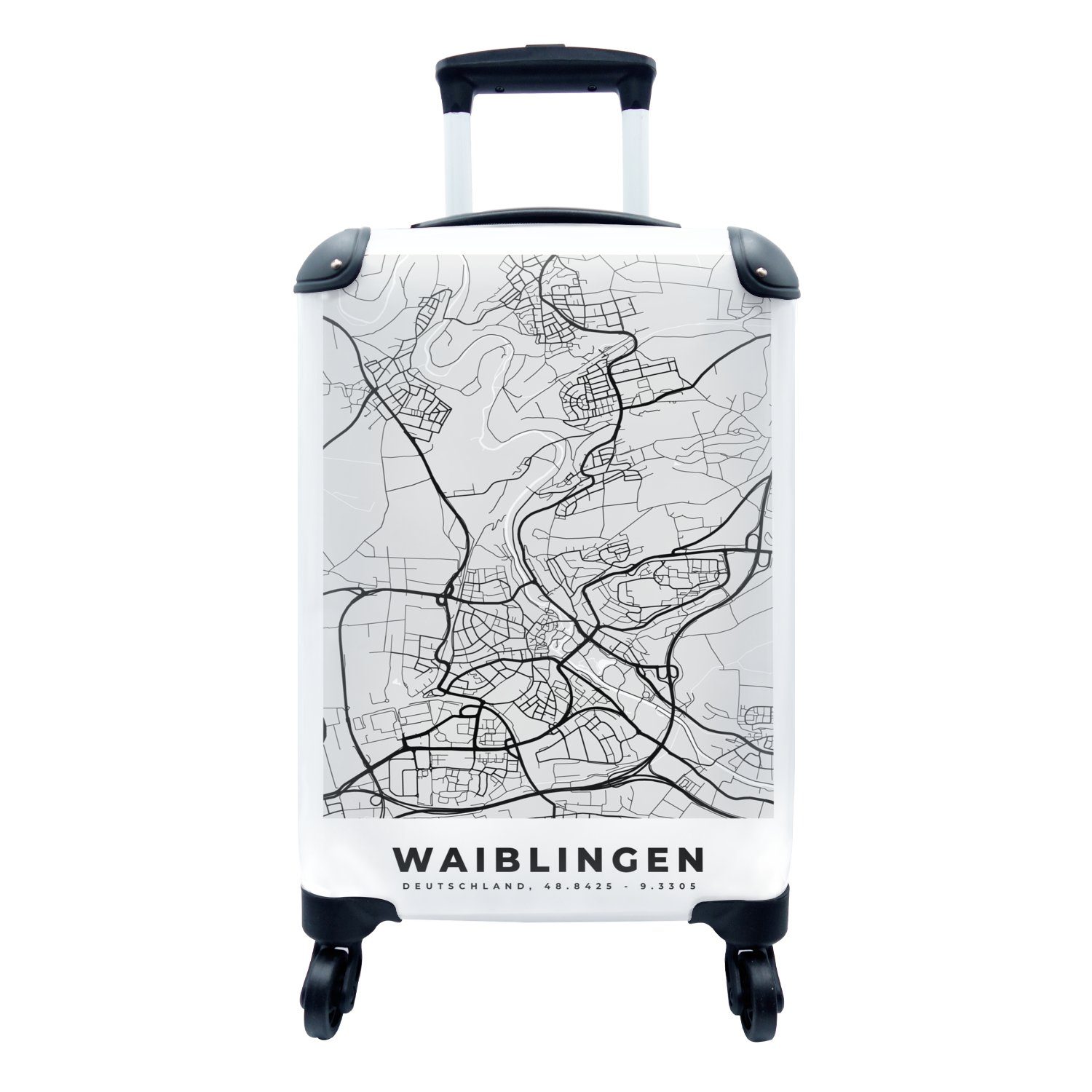 MuchoWow Handgepäckkoffer Stadtplan - Waiblingen - Karte - Deutschland, 4 Rollen, Reisetasche mit rollen, Handgepäck für Ferien, Trolley, Reisekoffer