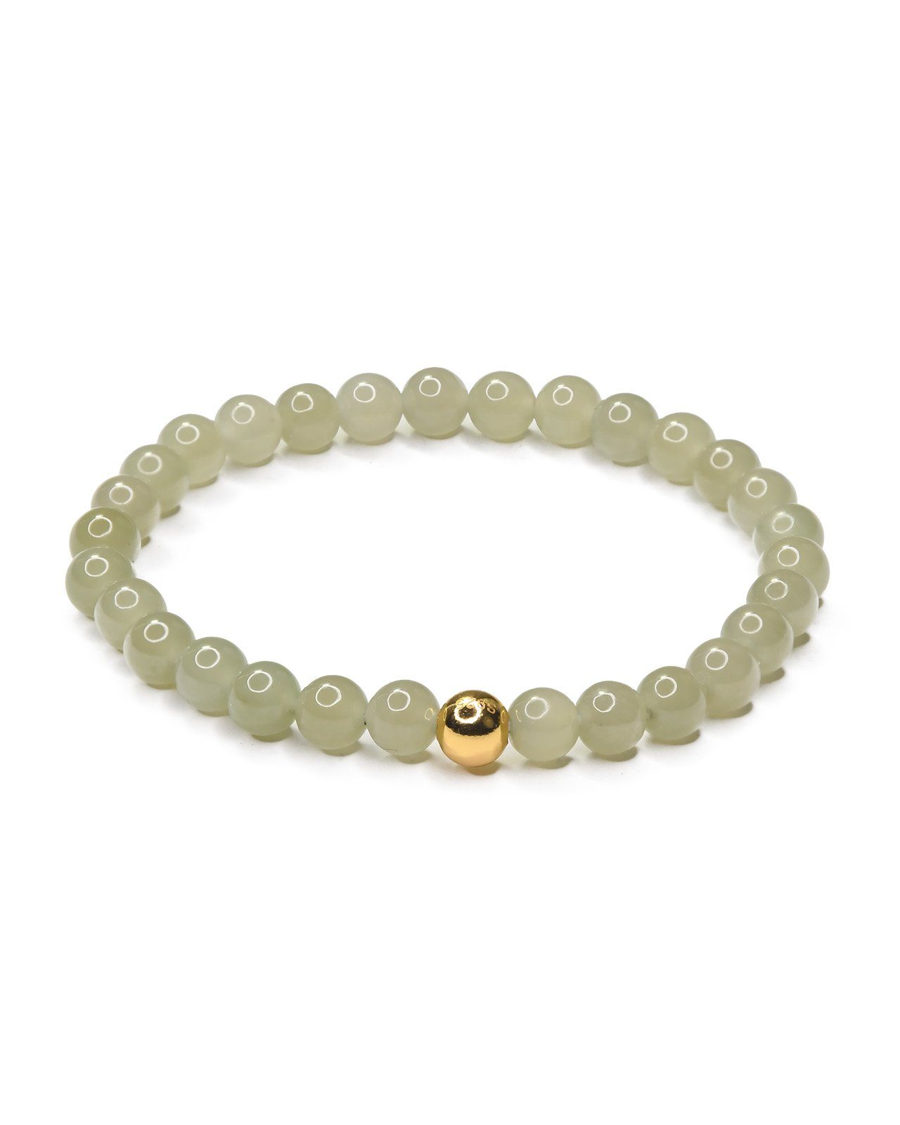 MayTree Armband Echte chinesische Jade, 16-18 (Stück, 1-tlg), mit 24K vergoldeter Perle aus 925Silber