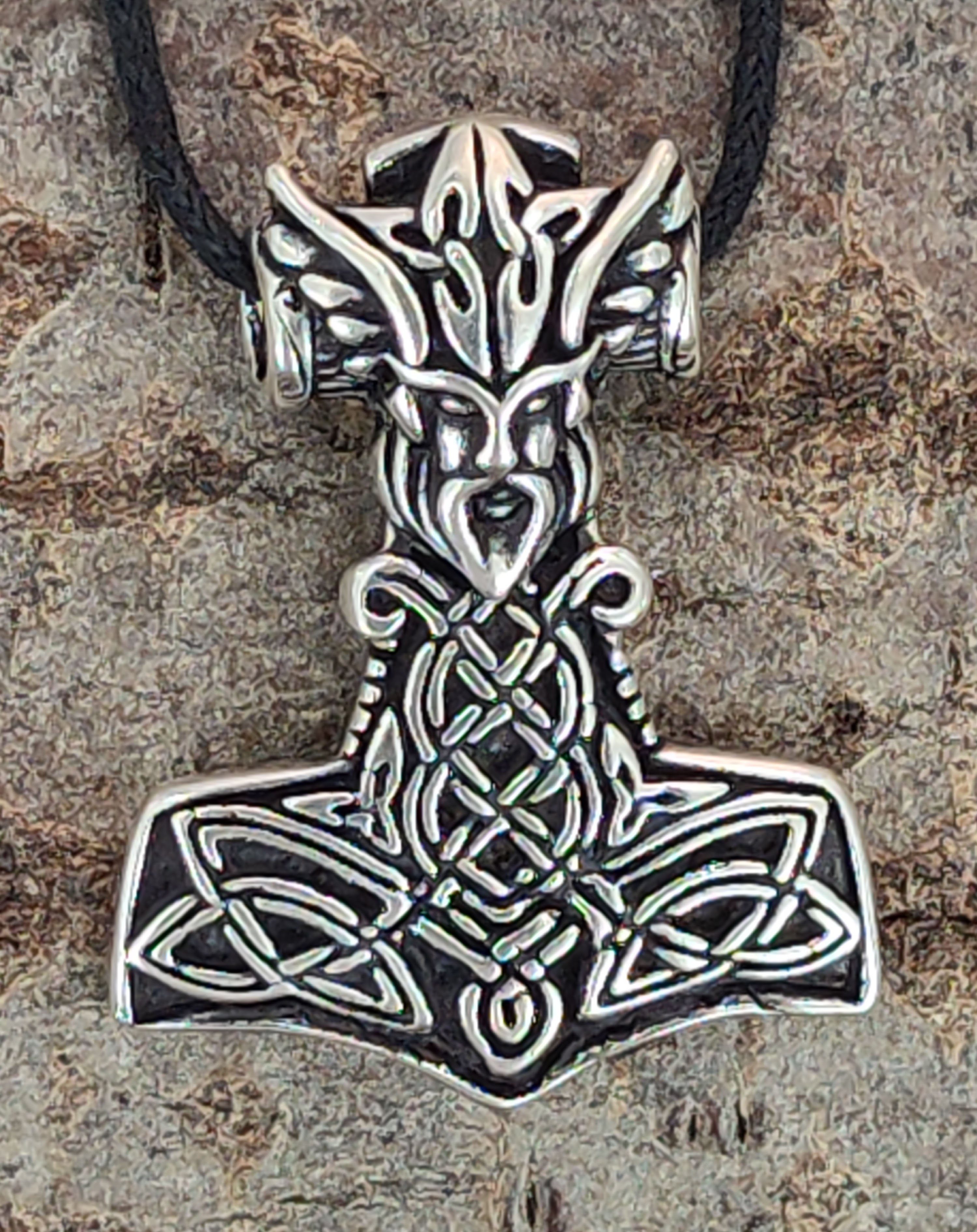 Thorhammer 925 Thor Kiss Kopf of Odins Anhänger Kettenanhänger Thors Leather Silber Thorshammer Hammer