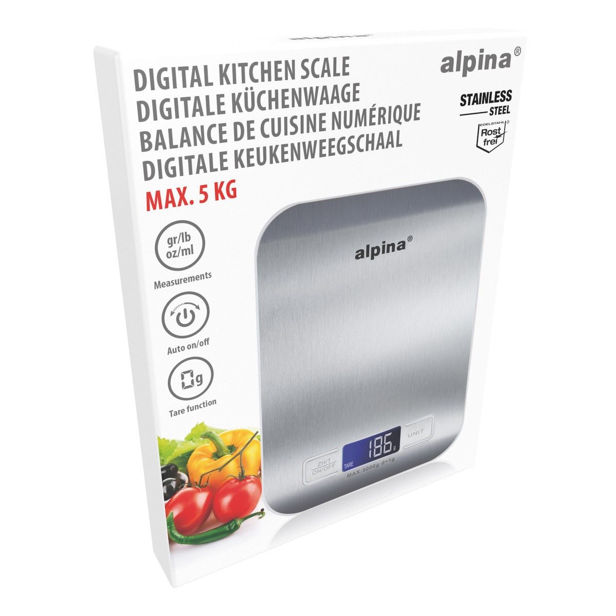Alpina Küchenwaage alpina Digitale Küchenwaage 5kg LCD-Display aus Edelstahl