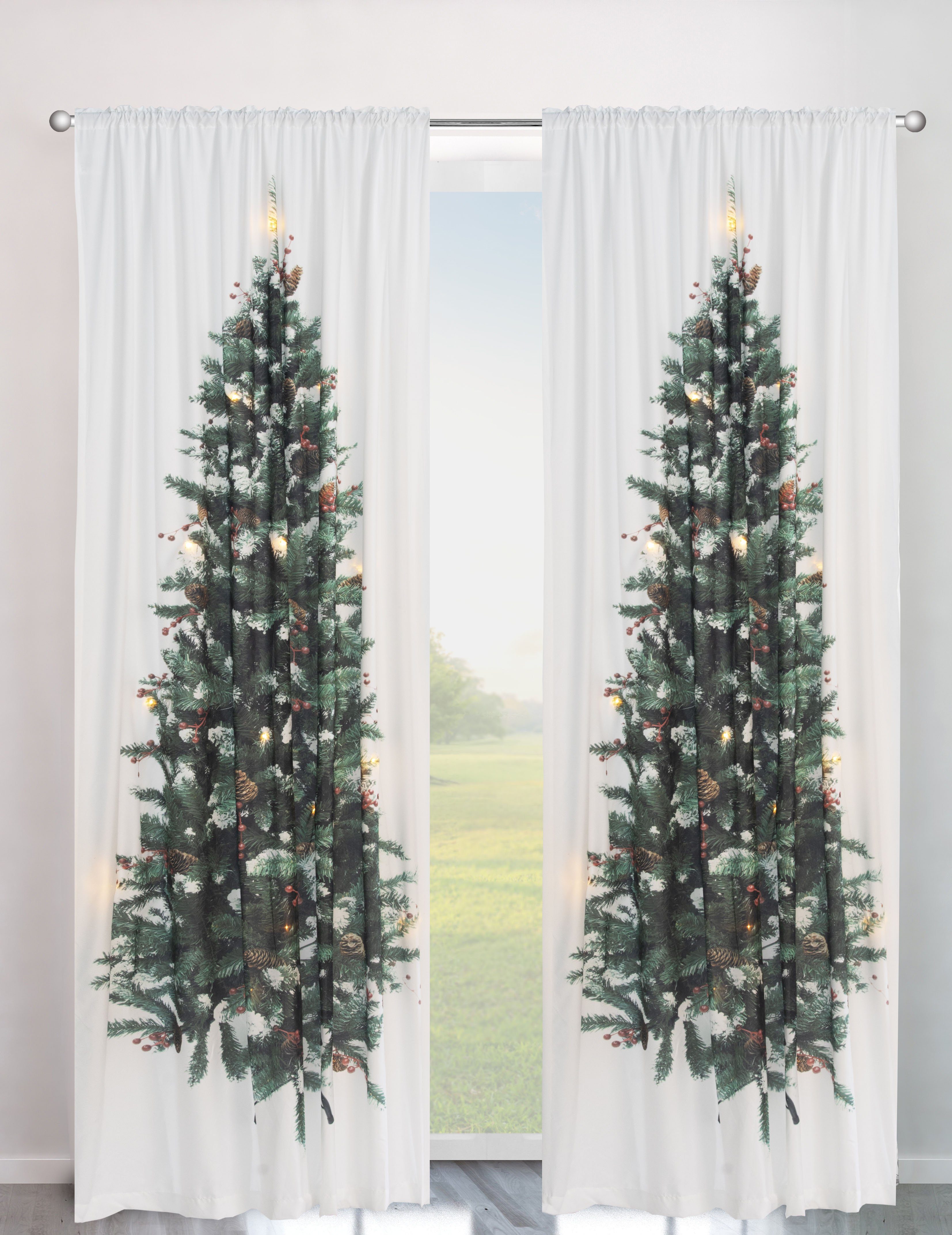 Vorhang »Tannenbaum/LED«, my home, Stangendurchzug (1 St), blickdicht,  weihnachtlich Blickdicht, HxB: 230x140, LED-Beleuchtung