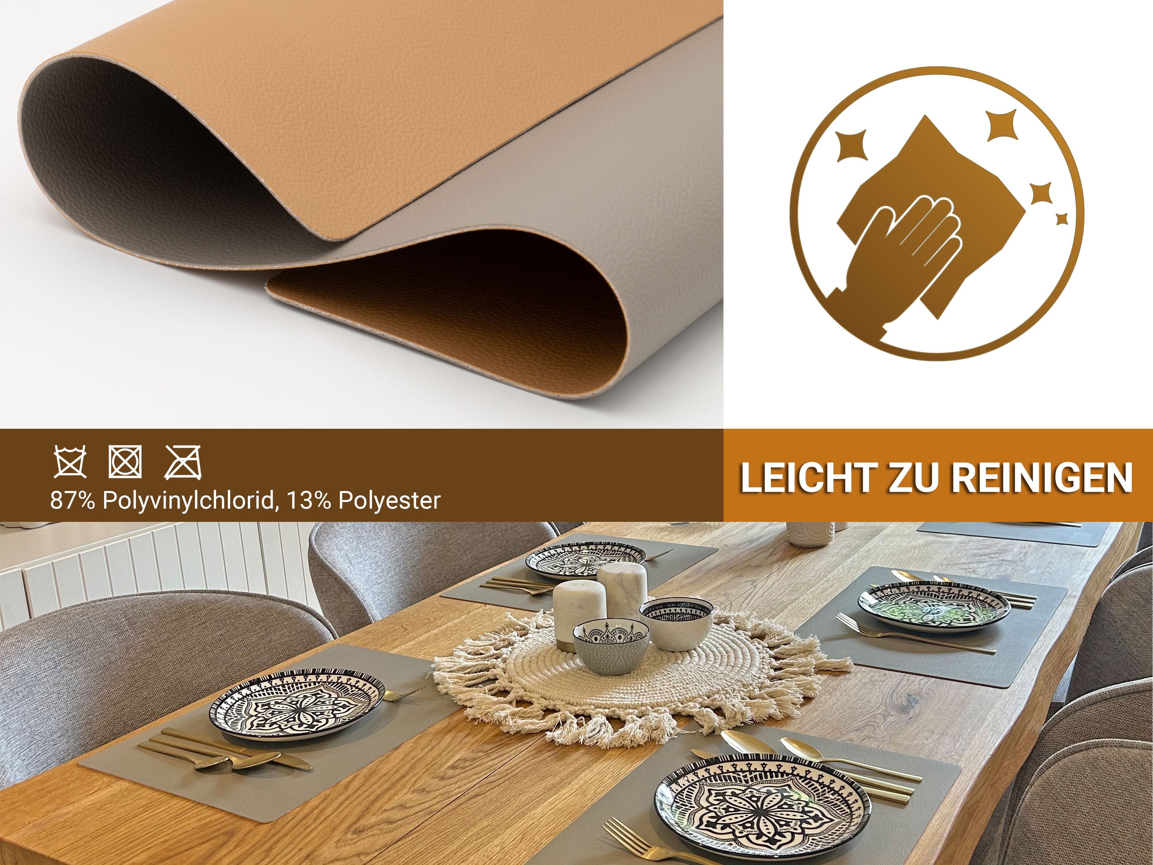 ZOLLNER Platzset, (6-St), 30 x 42 cm, PVC / Polyester, wasserdicht & robust