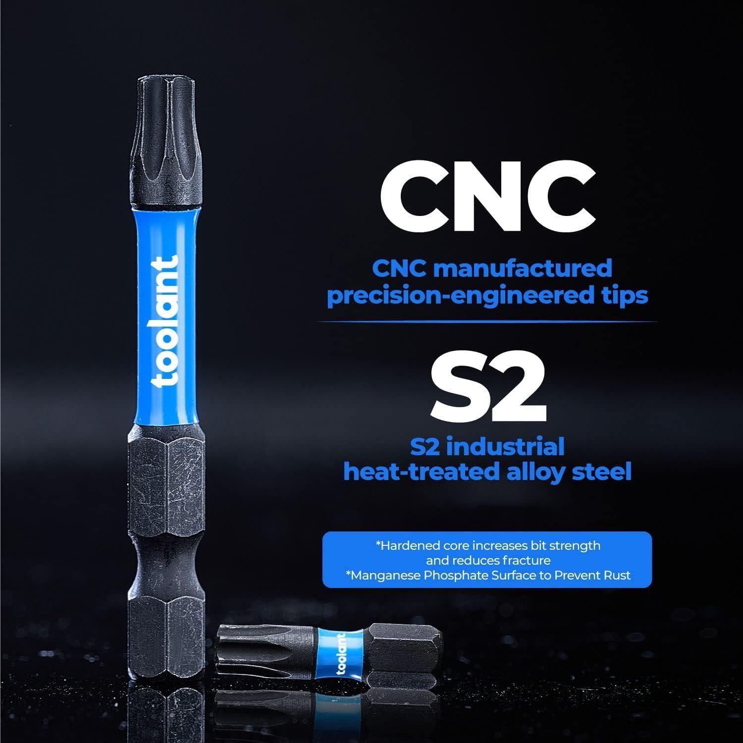 Toolant Schraubendreher Torx Schlag-Bits T20, 5,1 cm, S2 Stahl, magnetisch, (Schrauberbit-Set, 10 St., 25-teiliges Set (T20, 5,1 cm), Torsionszone, CNC-gefräste Spitzen, magnetisch