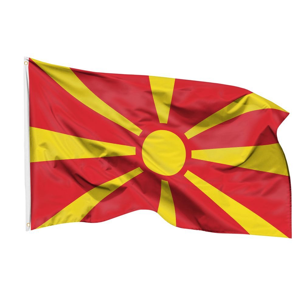 PHENO FLAGS Flagge Nordmazedonien Flagge 90x150 cm – Wetterfeste Nationalflagge, Inkl. 2 Messing Ösen