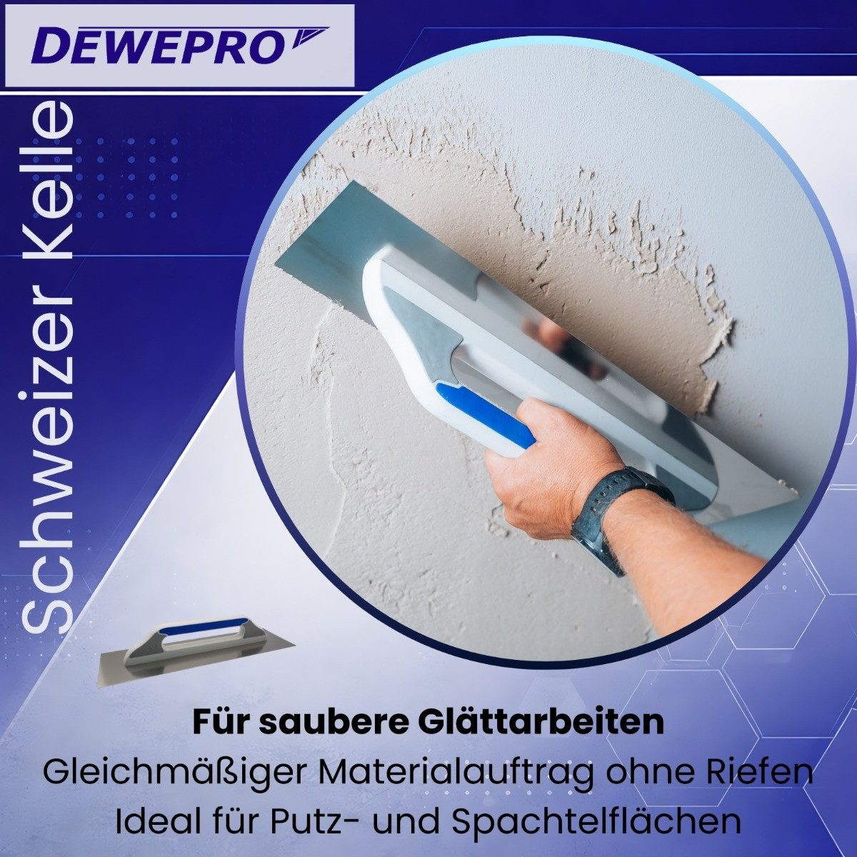 DEWEPRO Maurerkelle DEWEPRO Schweizer Glättekelle - Aufziehglätter - Edelstahl 480x130mm