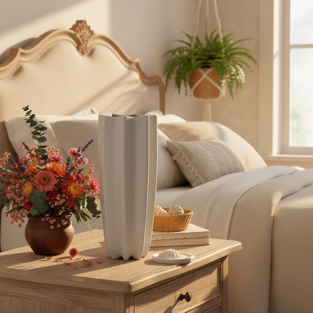 Florists Products Übertopf Moderne gerillte Dekovase aus Keramik für Trockendeko und