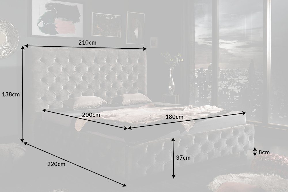 riess-ambiente Polsterbett PARIS 180x200cm grau (Einzelartikel, 1-tlg), Schlafzimmer · Samt · Gäste · Doppel · Kingsize · Design – Bild 5 von 5