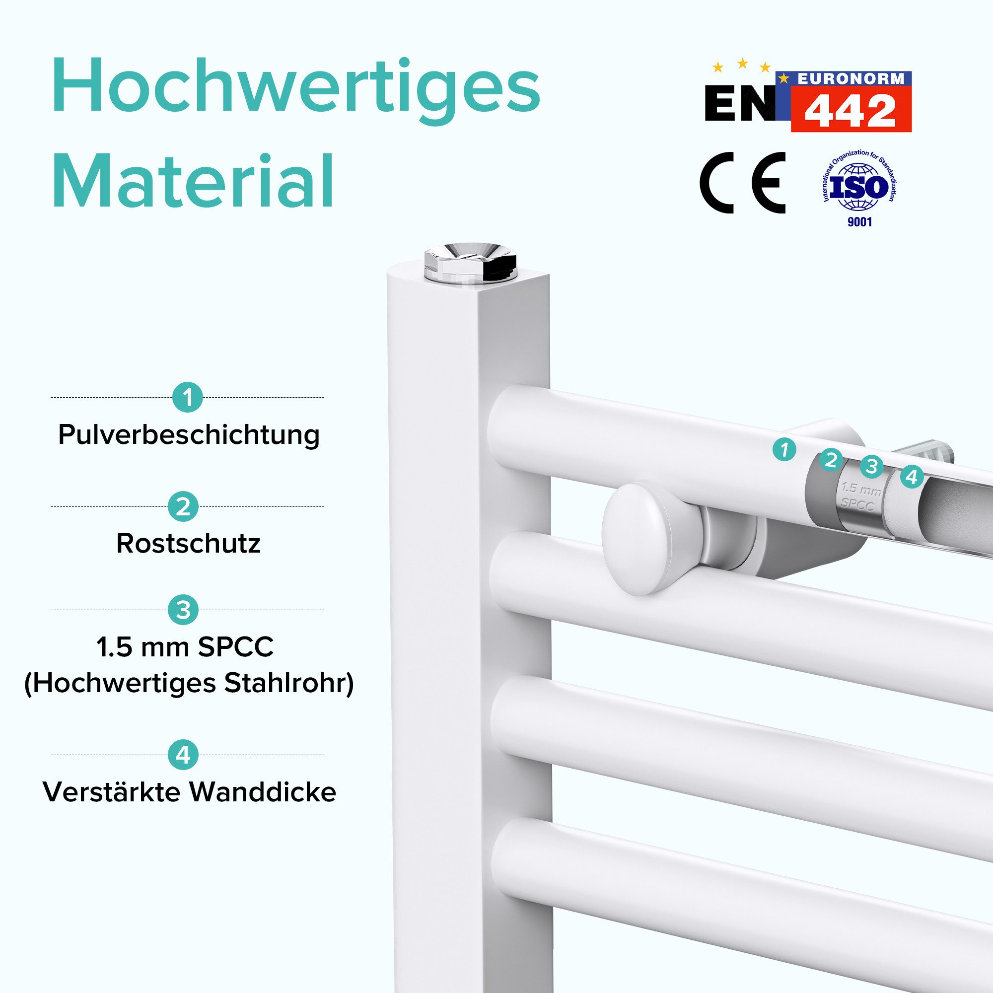 doporro Badheizkörper Mittelanschluss Seitenanschss Handtuchwärmer Röhrenheizkörper RHE, sehr angenehme Strahlungswärme – Bild 4 von 5