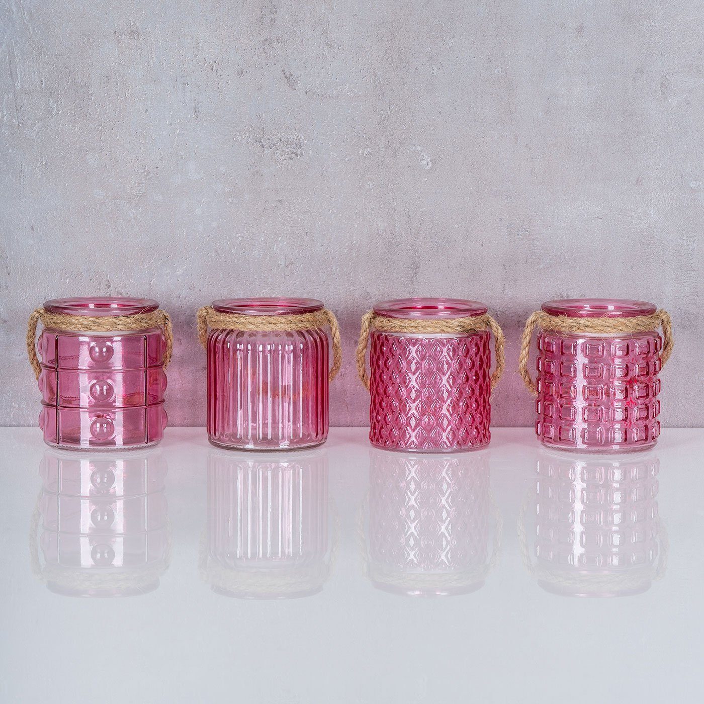 Glas Windlicht Pink Set H10cm 4er Levandeo® Rosa Tischdeko Teelichthalter Teelichthalter,