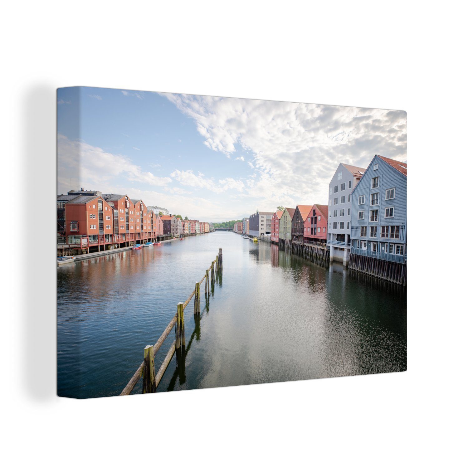 OneMillionCanvasses® Leinwandbild Großer Kanal mit bunten Häusern in Trondheim, (1 St), Wandbild Leinwandbilder, Aufhängefertig, Wanddeko, 30x20 cm