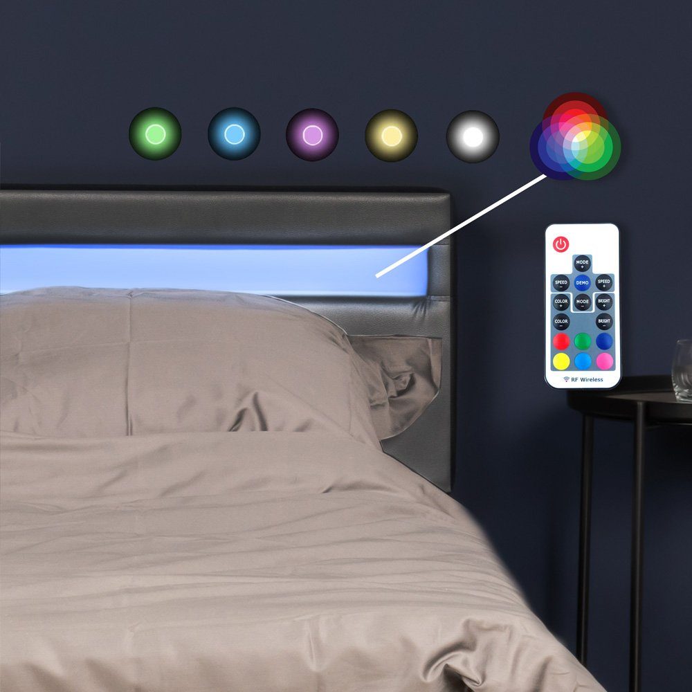 HOME DELUXE Bett LED Bett ASTRO (Set, 2-tlg., Bett und Lattenrost), extra großes gepolstertes Kopfteil,Variante mit oder ohne Matratze