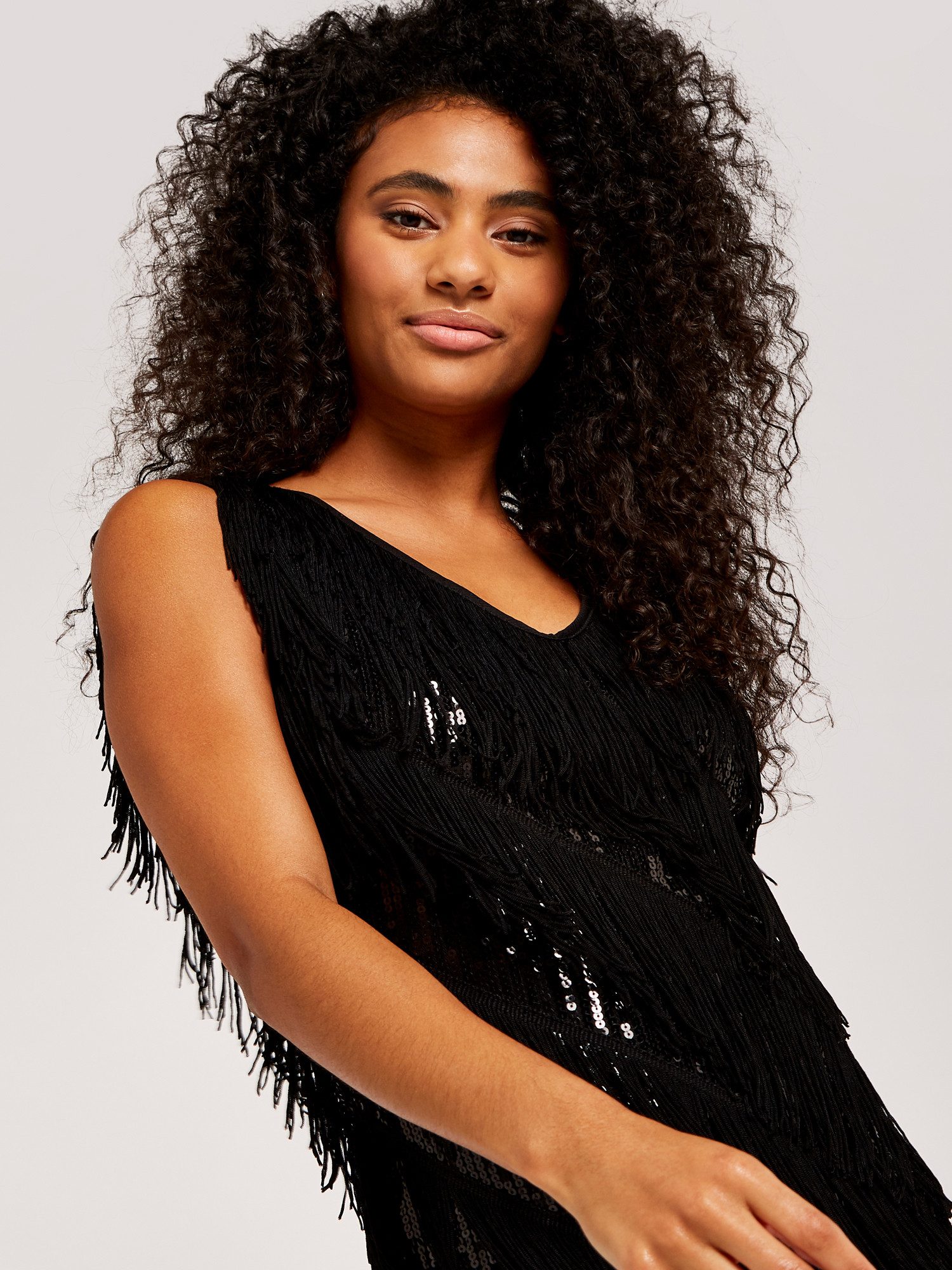 Apricot Partykleid Minikleid mit Fransen und Pailletten