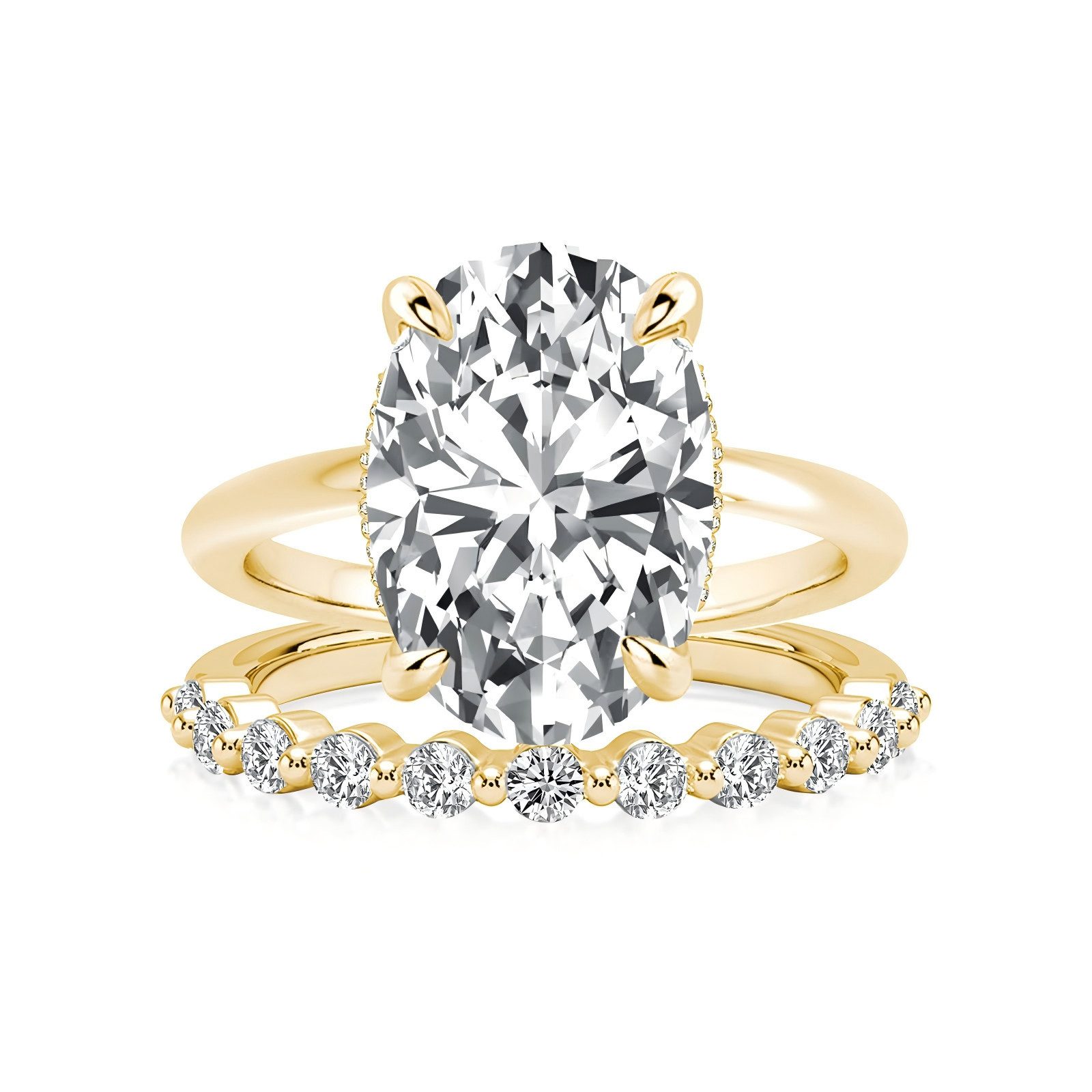 Jumpeak Diamantring 3ct-Diamantring-Set,Ring-Set aus 585er Gold, Verlobungsringe für Damen, Ring mit ovalem Diamanten, Damenring-Set aus Weißgold, Eheringe, IGI