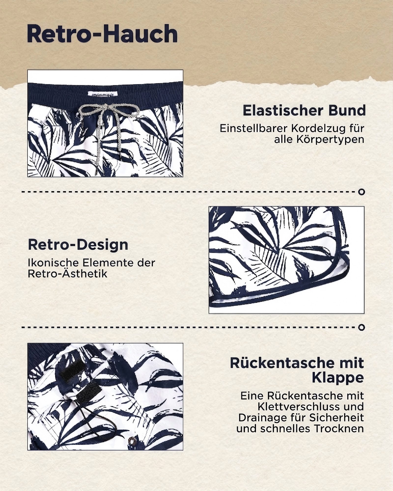 MaaMgic Shorts Herren Retro-Stil kurze Hose Sommer Sport Badehose mit Mesh-Innenslip (1-tlg)