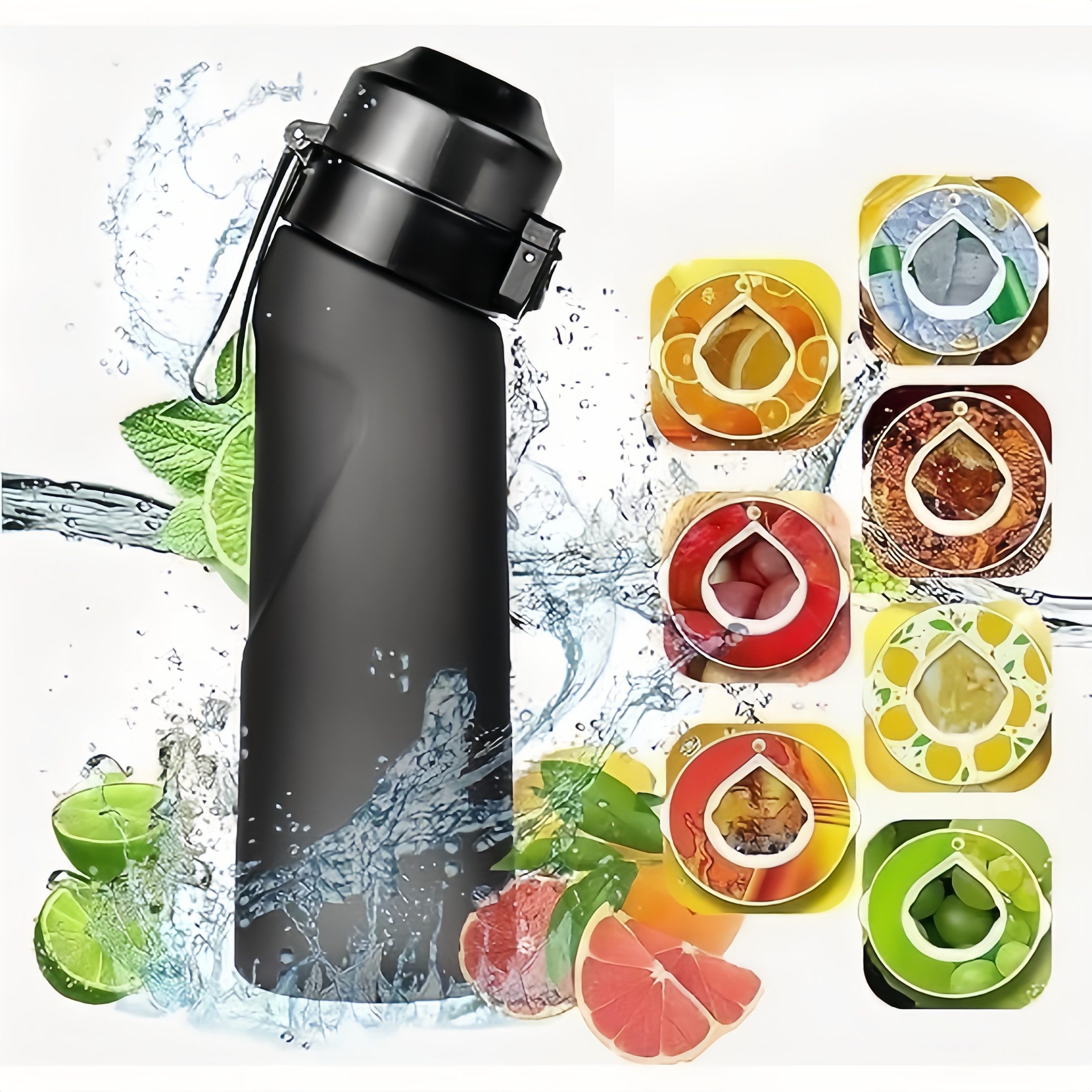 Trinkflasche Wasserflasche 650 ml Sportflasche Set mit 7 Pods Geschmackskapseln