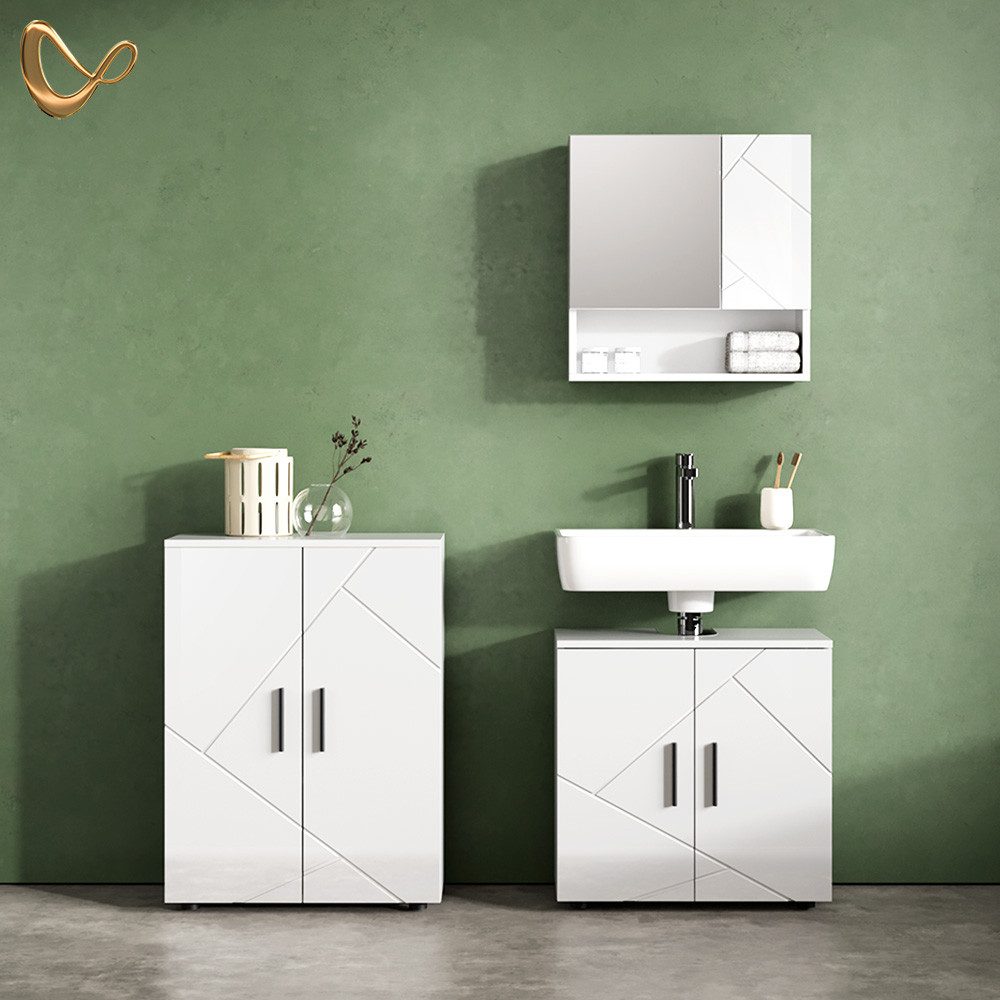 Livinity® Badmöbel-Set Ronco, Weiß Hochglanz/Weiß, 3 günstig online kaufen