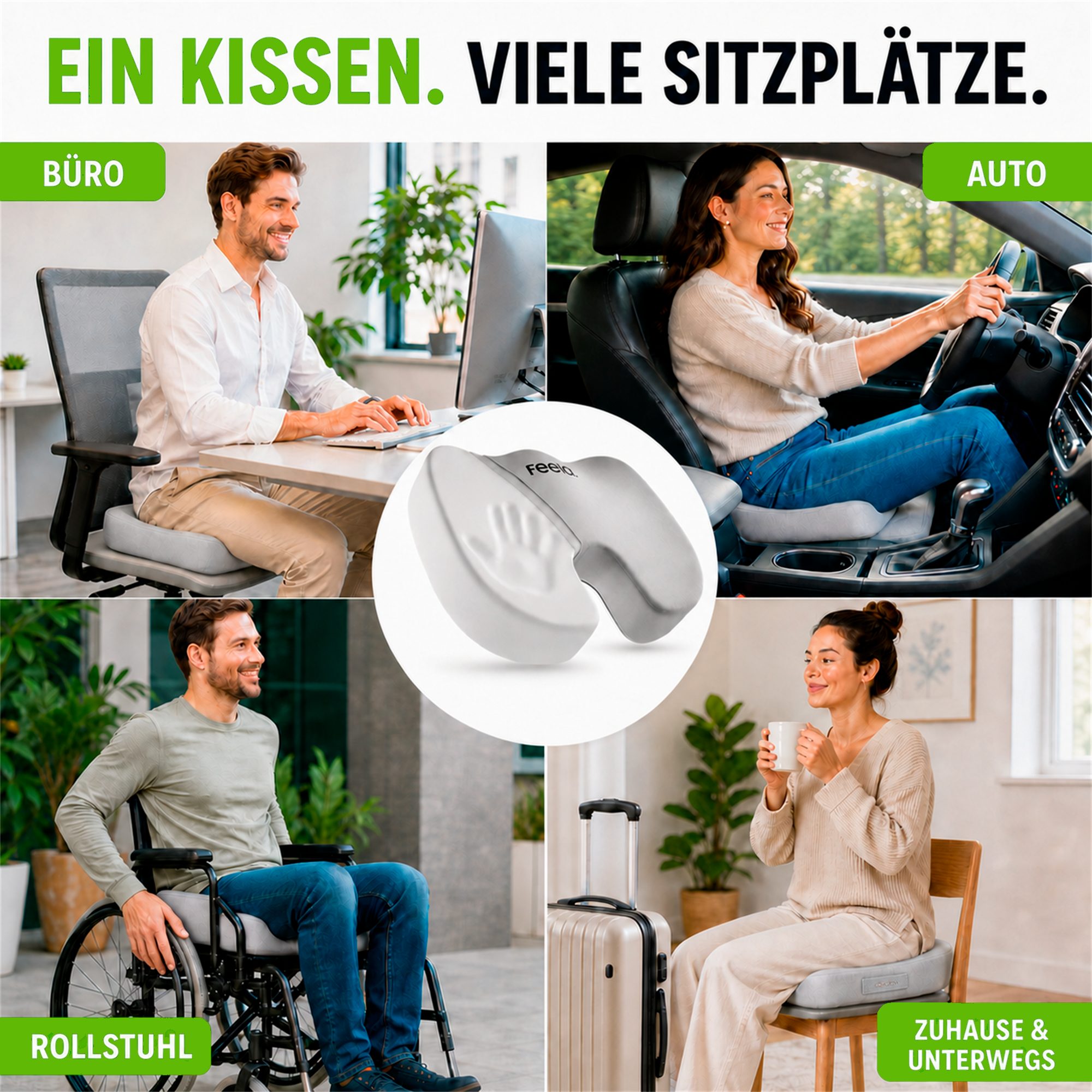 feela Sitzkissen Orthopädisches Kissen – Ergonomisch, 3 Härtegrade bei Rückenschmerzen, Fördert gesundes Sitzen & entlastet Rücken – Zuhause, Büro & unterwegs – Bild 5 von 5