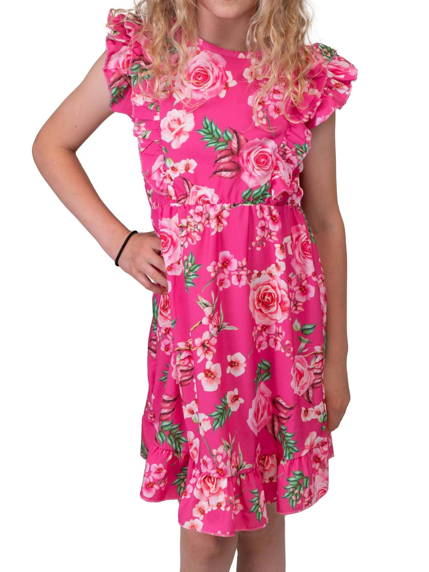 KMISSO Jerseykleid Mädchen Kleid Rosenmotiv (1-tlg) bequem zu tragen Pink